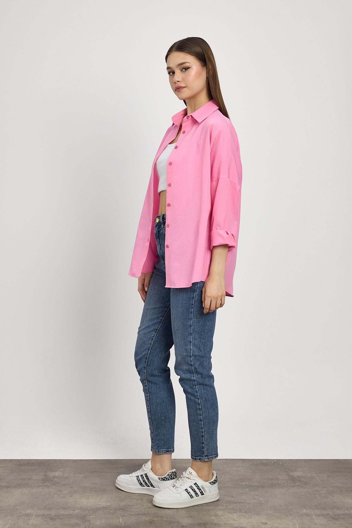 Pembe Relaxed Fit Rahat Kesim Basic Gömlek - 6621A