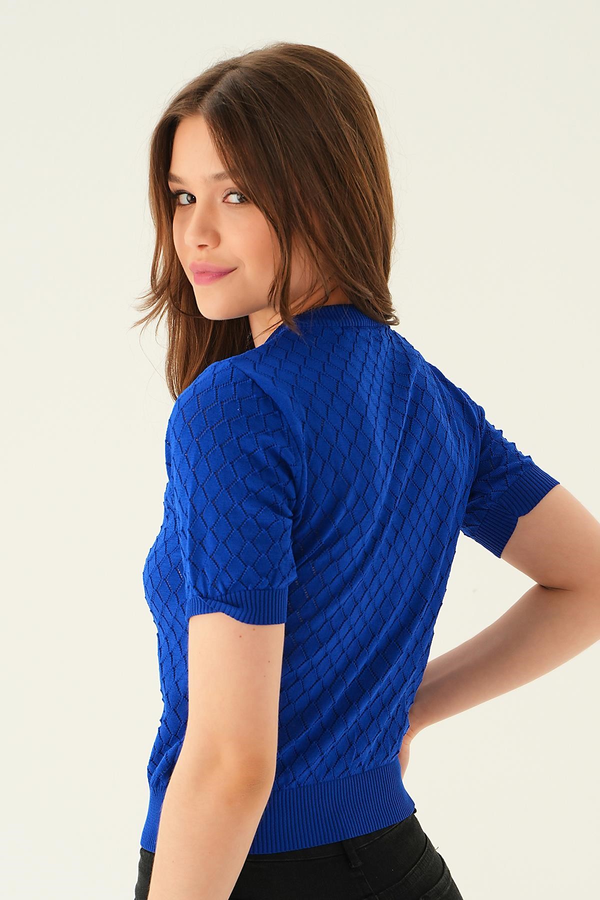 Saks Bisiklet Yaka Bluz 2449