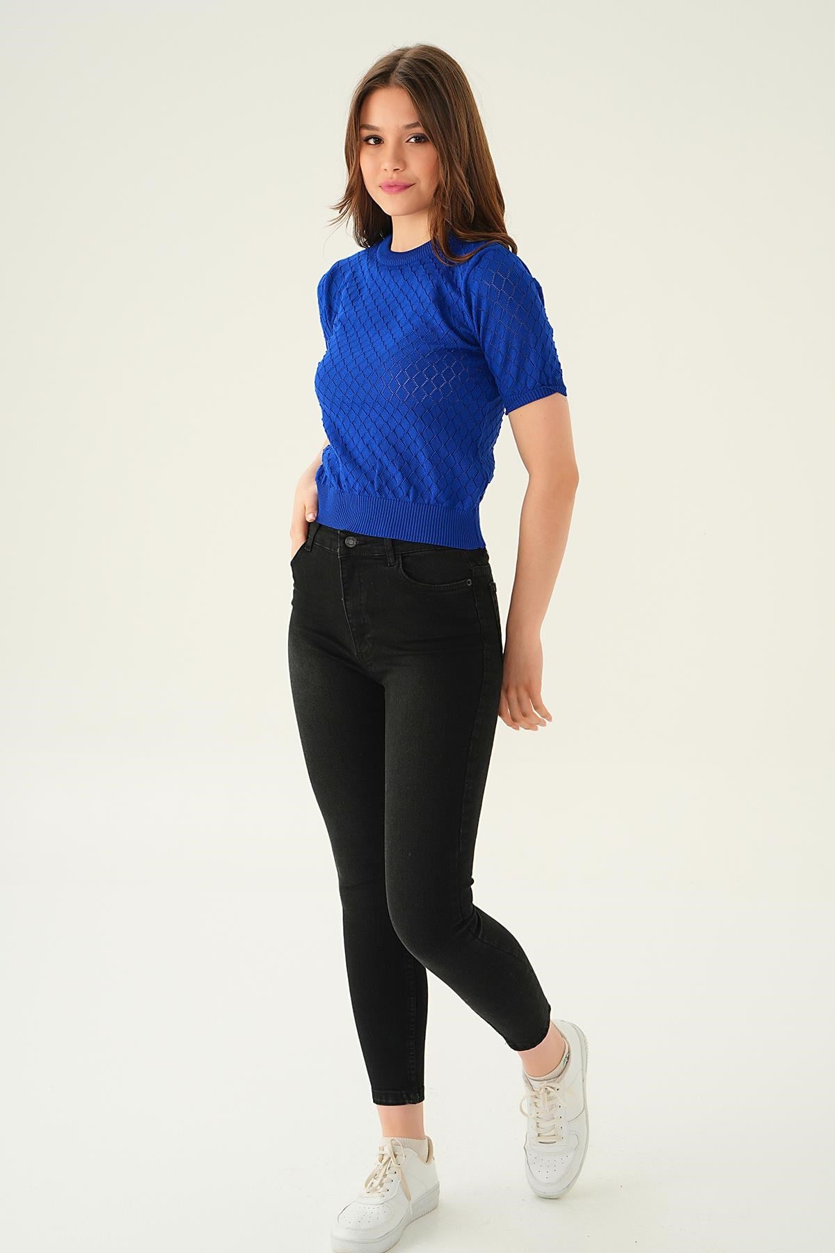 Saks Bisiklet Yaka Bluz 2449
