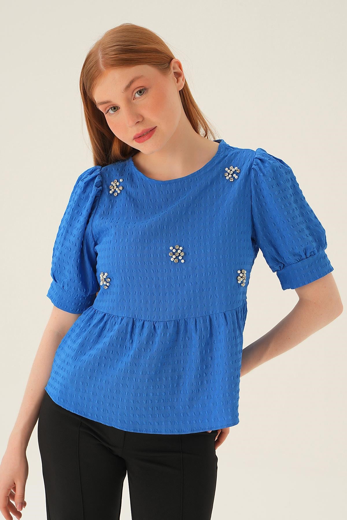 Saks Bisiklet Yaka Bluz 4106
