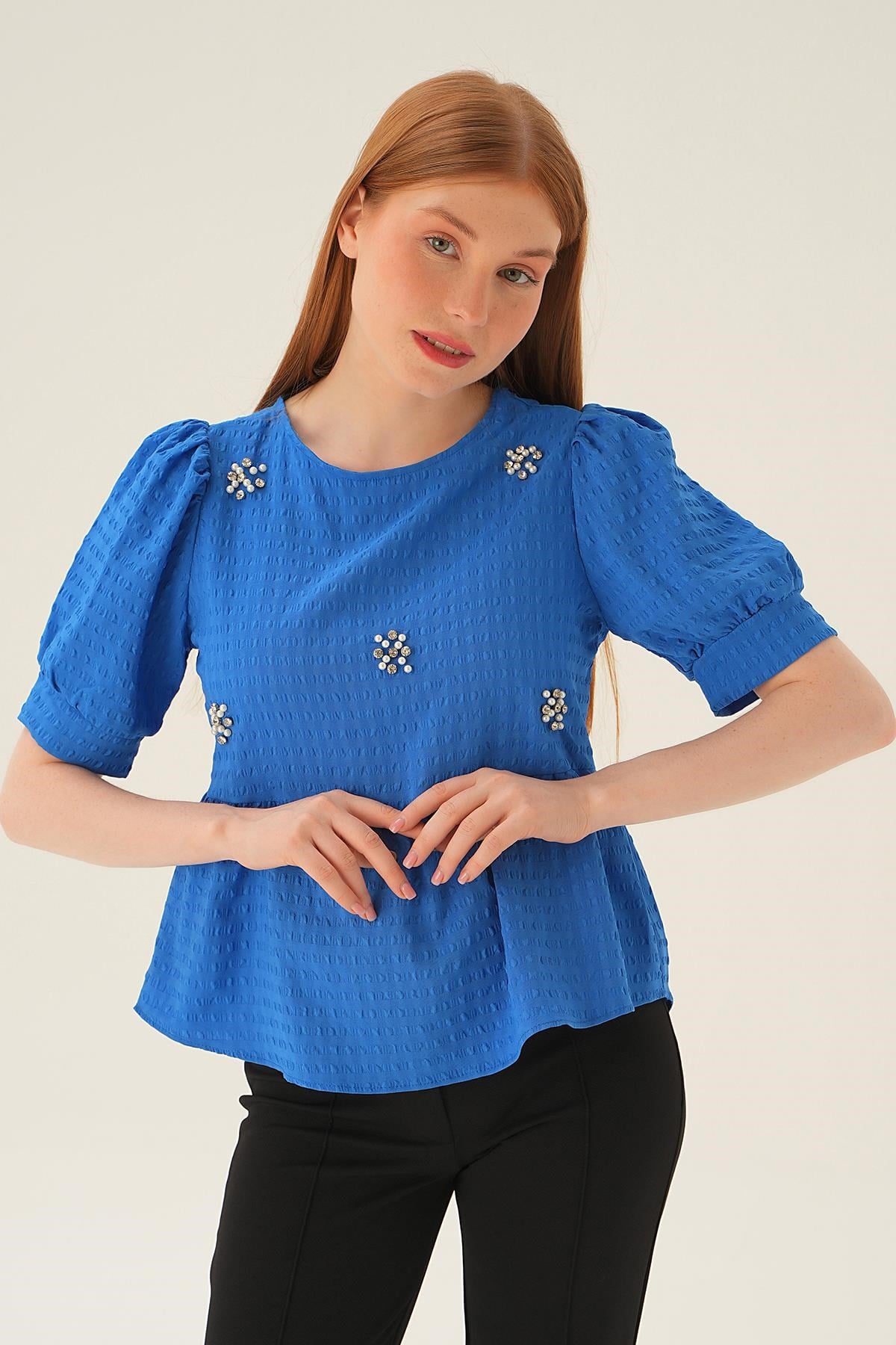 Saks Bisiklet Yaka Bluz 4106