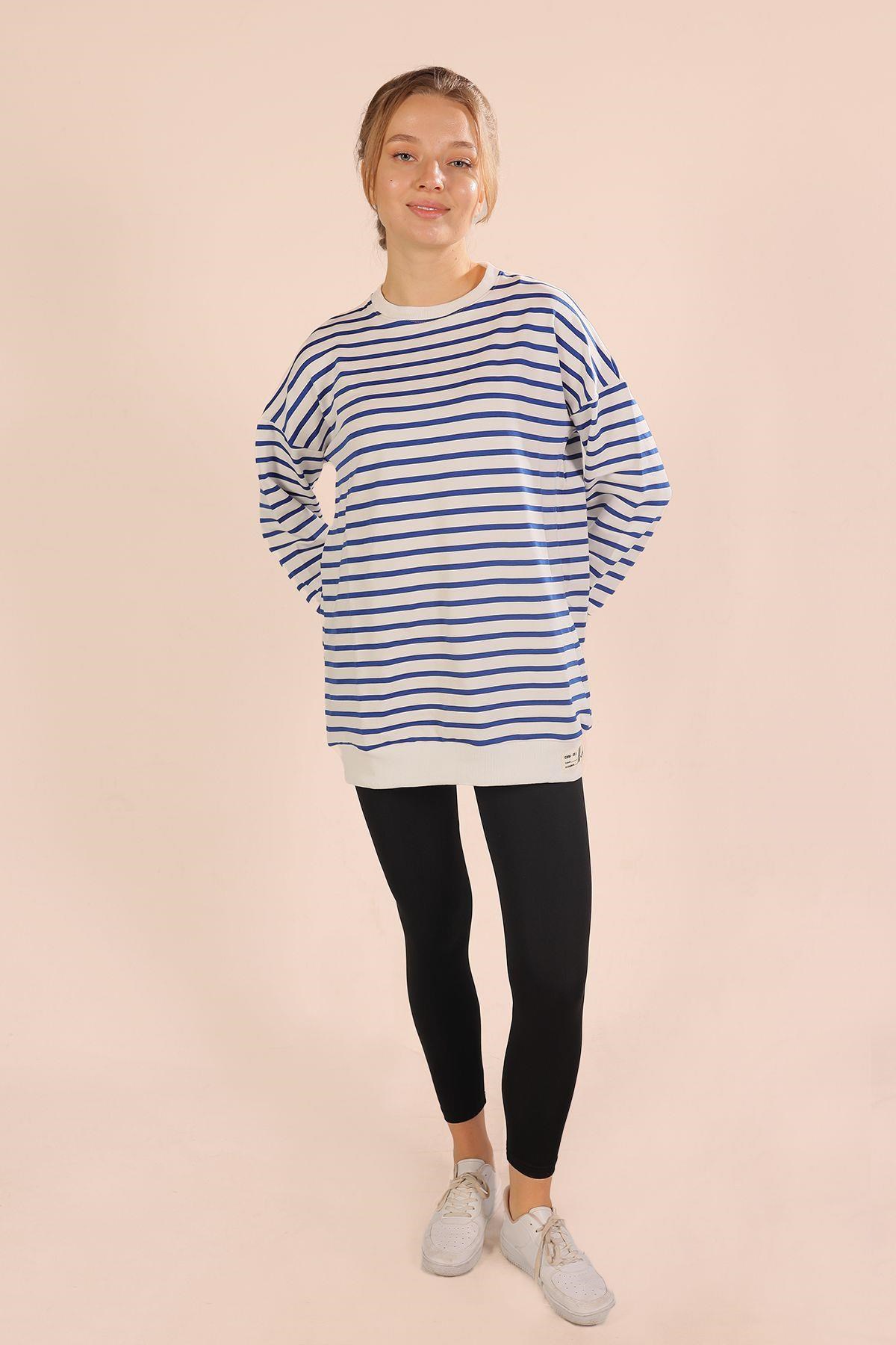 Saks Bisiklet Yaka Çizgili Sweat 6859