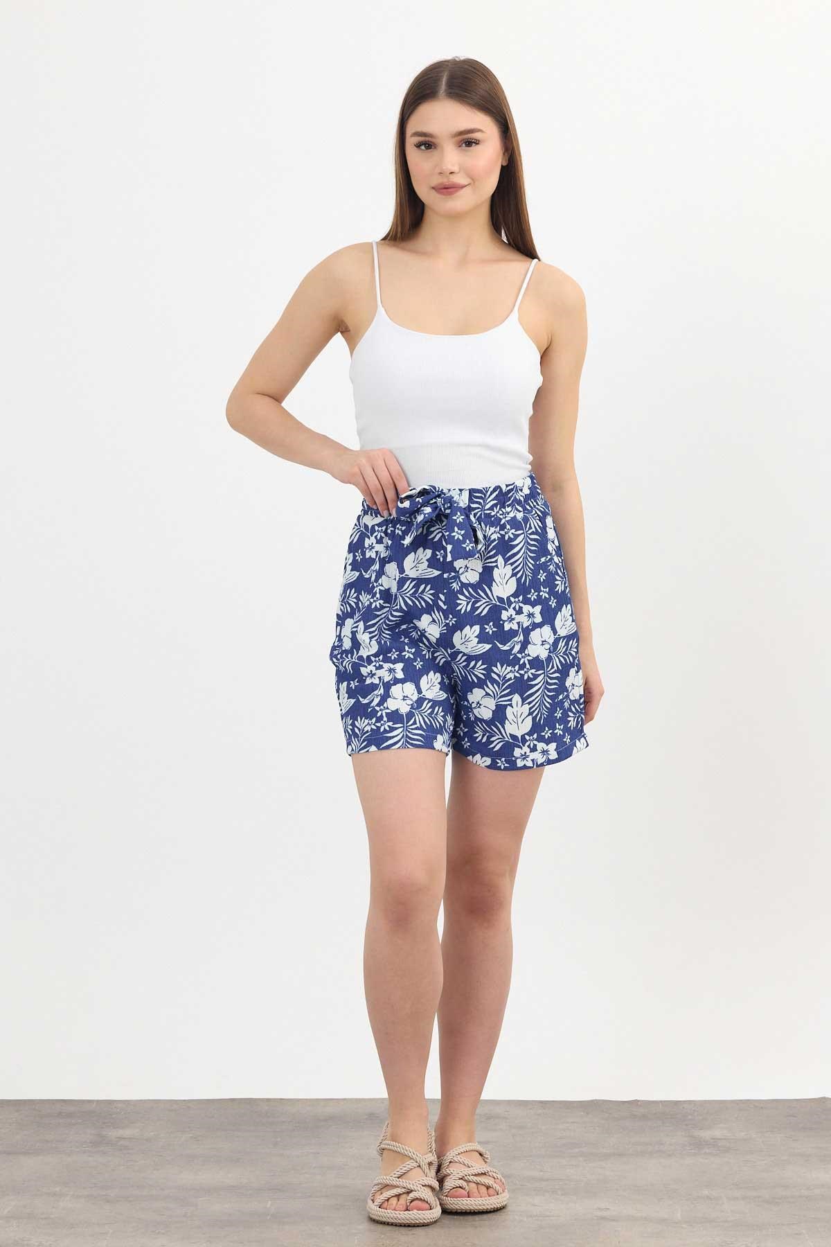Saks Çiçek Desenli Şort 4356A