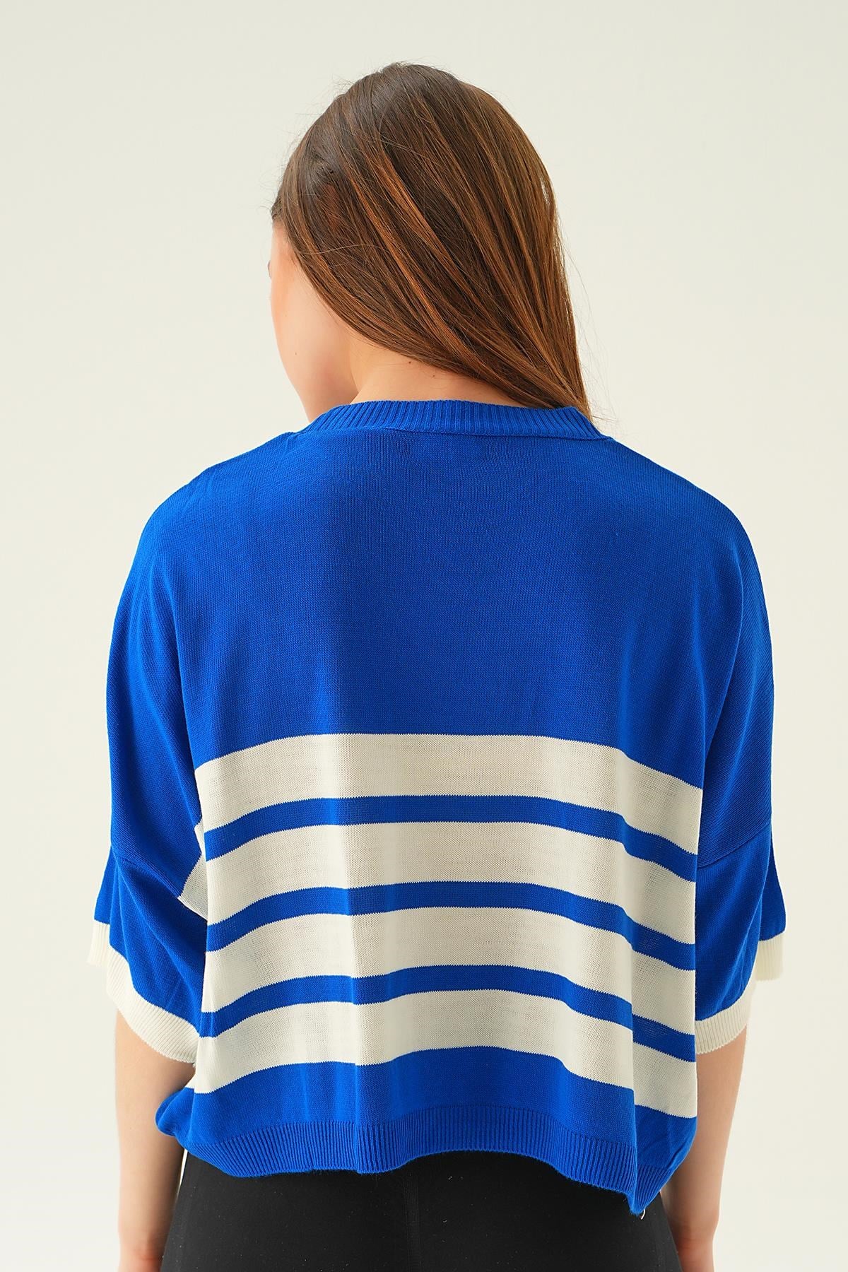 Saks Çizgi Detay Oversize Tişört 1454