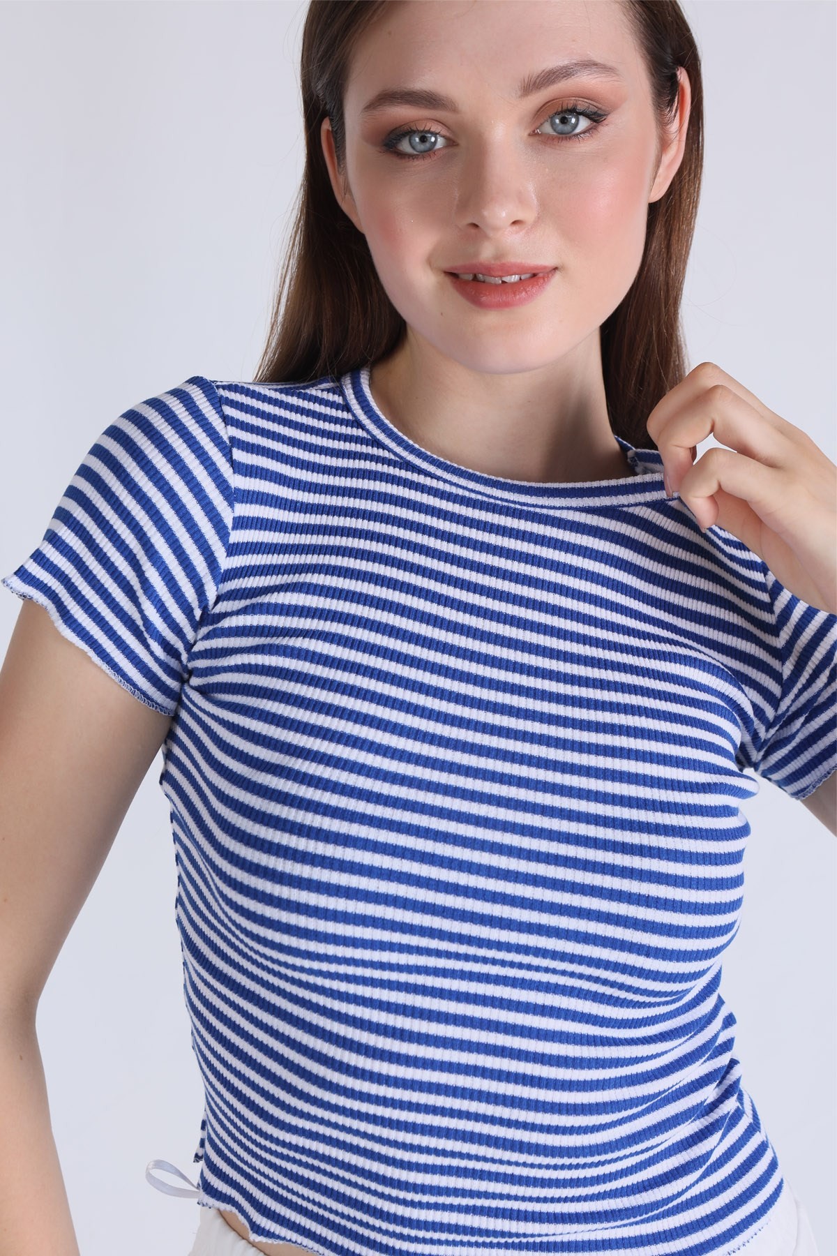 Saks Çizgili Crop Bluz 5285