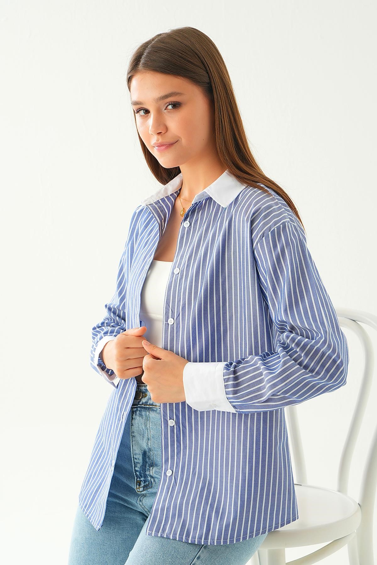 Saks Çizgili Gömlek 4185A