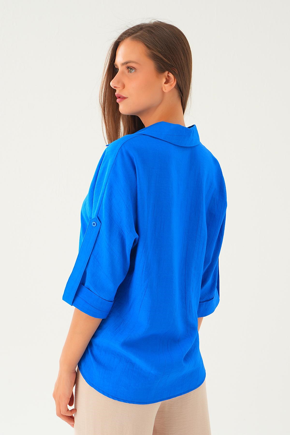 Saks Kol Katlamalı Gömlek 4157A