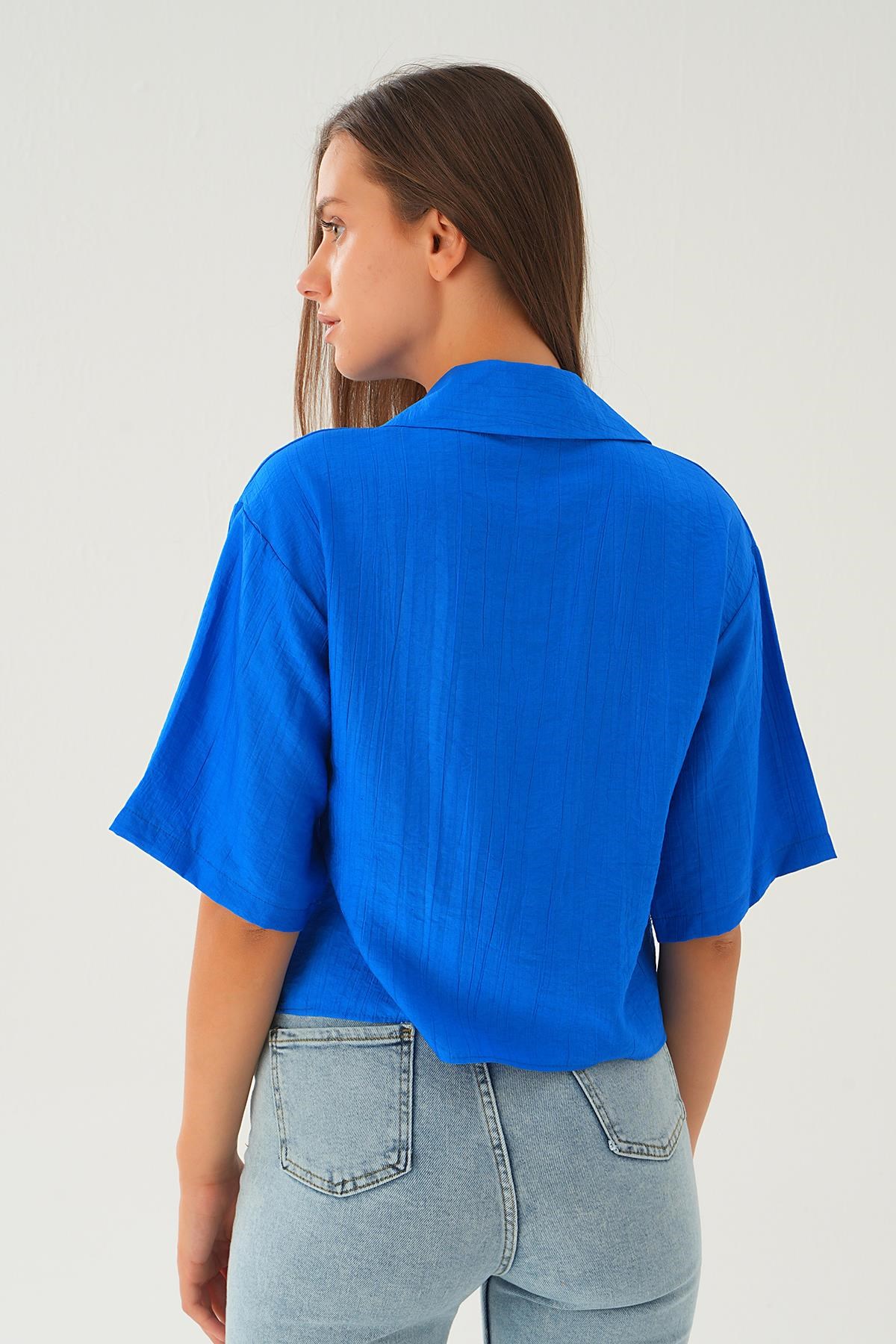 Saks Oversize Kısa Gömlek 4159A