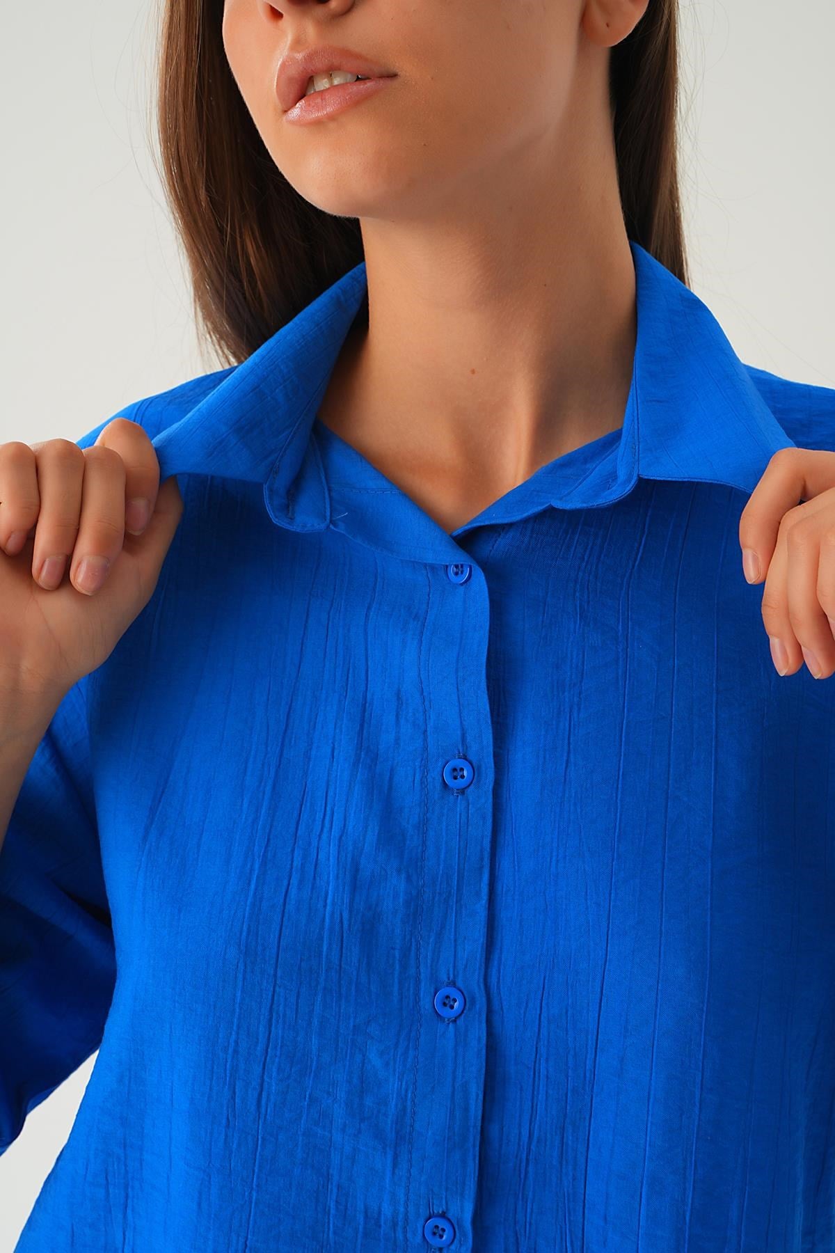 Saks Oversize Kısa Gömlek 4159A
