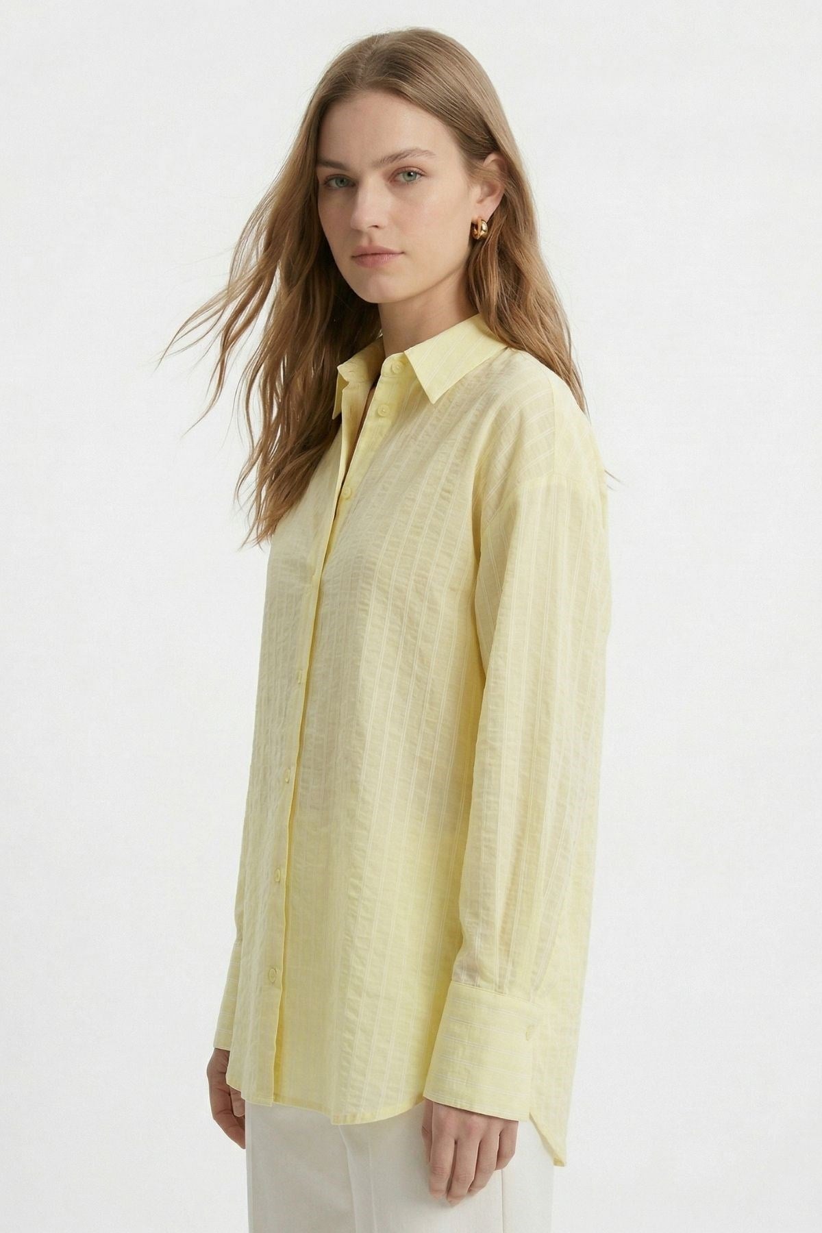 Sarı Çizgili Oversize Gömlek 5460