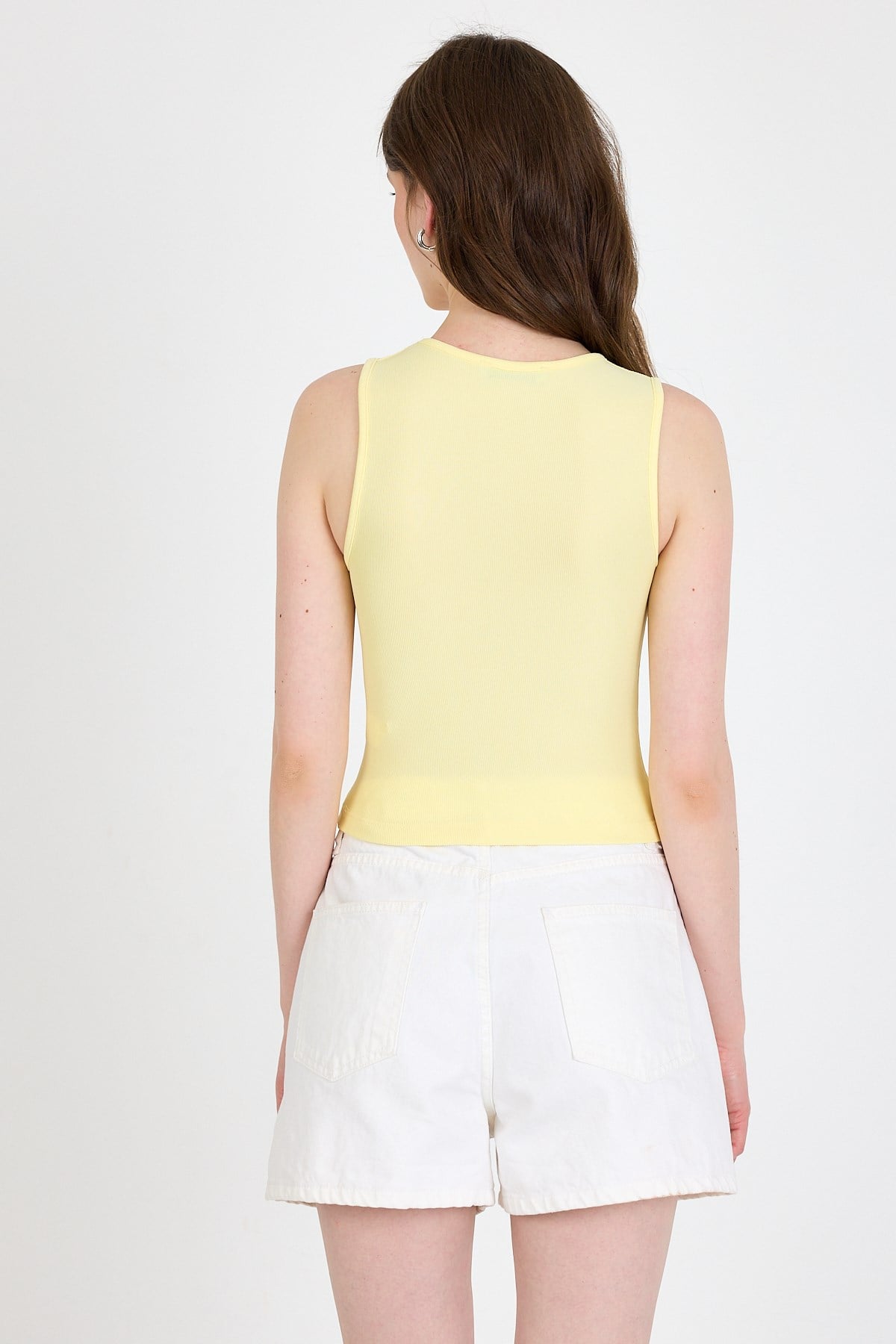 Sarı Fiyonk İşlemeli Crop Örme Atlet 0849