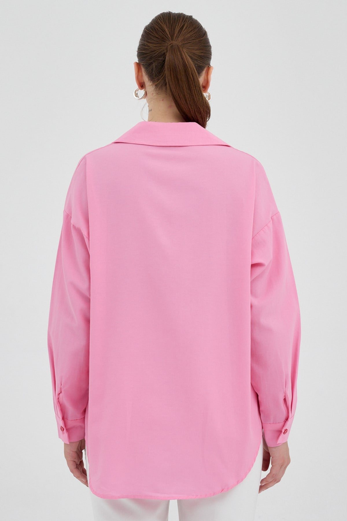 Şeker Pembe Tek Cepli Oversize Gömlek 8158A