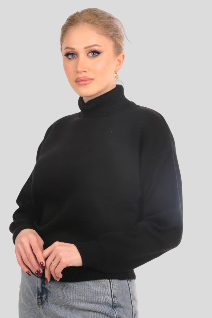 Siyah Balıkçı Yaka Basic Kazak 4225