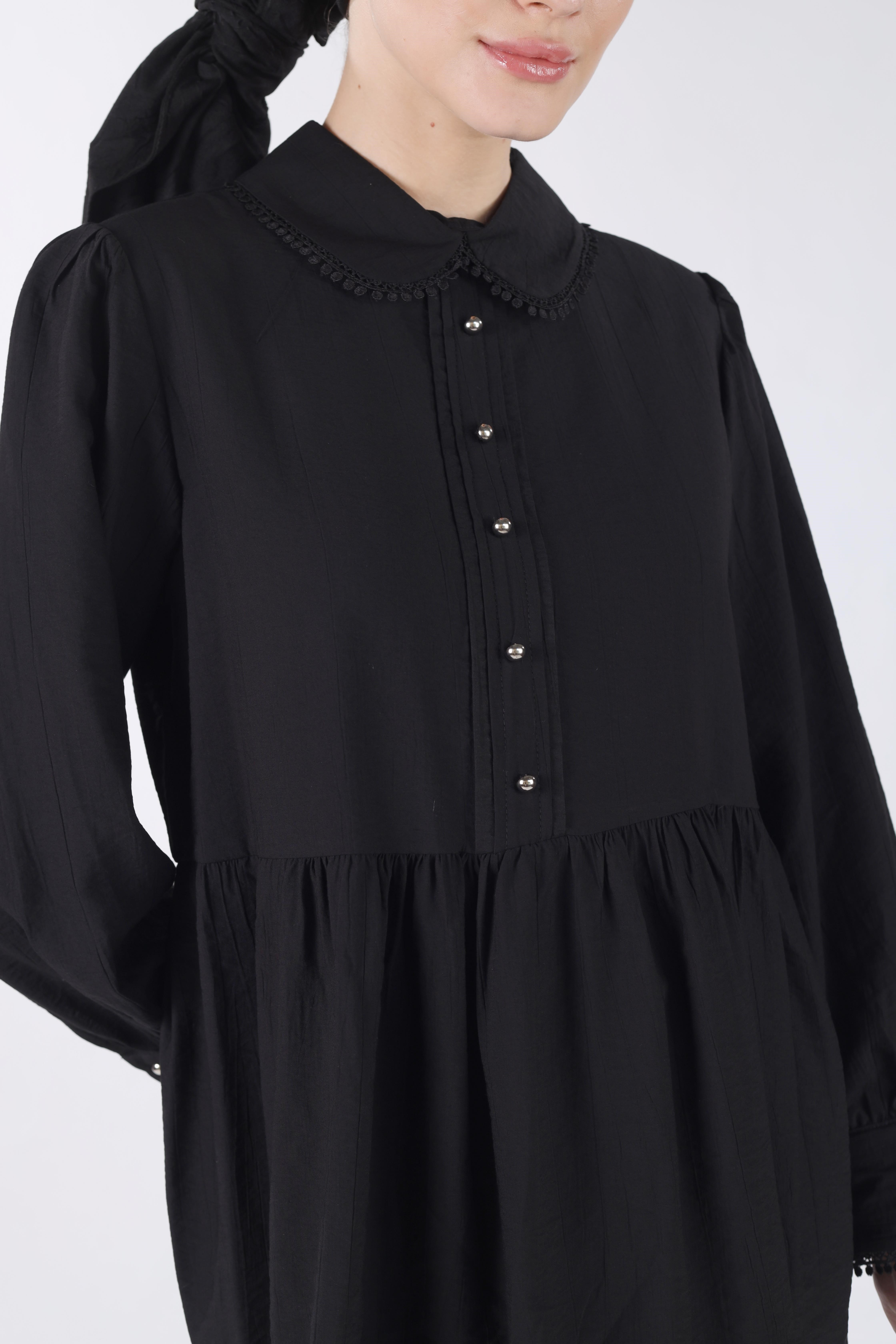 Siyah Bebe Yaka Tunik 4069A
