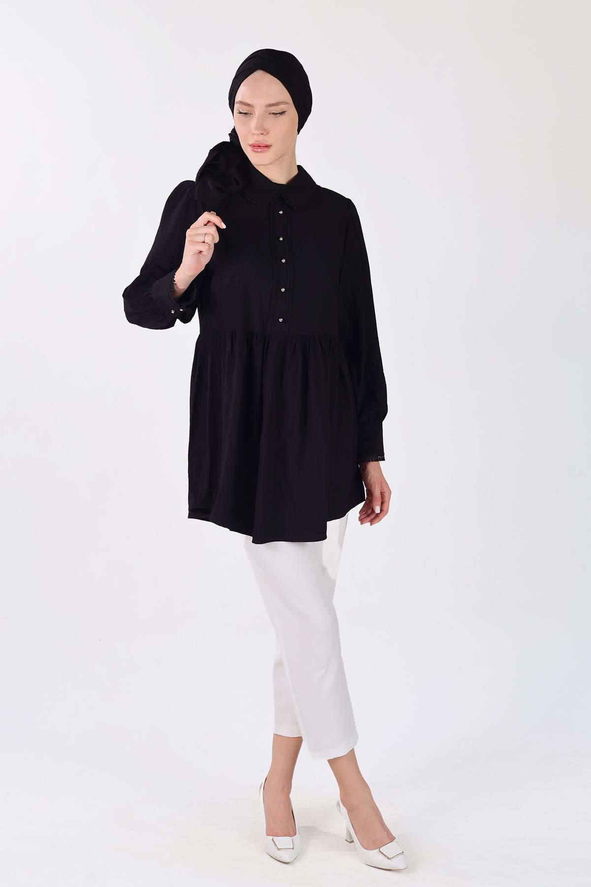 Siyah Bebe Yaka Tunik 4069A