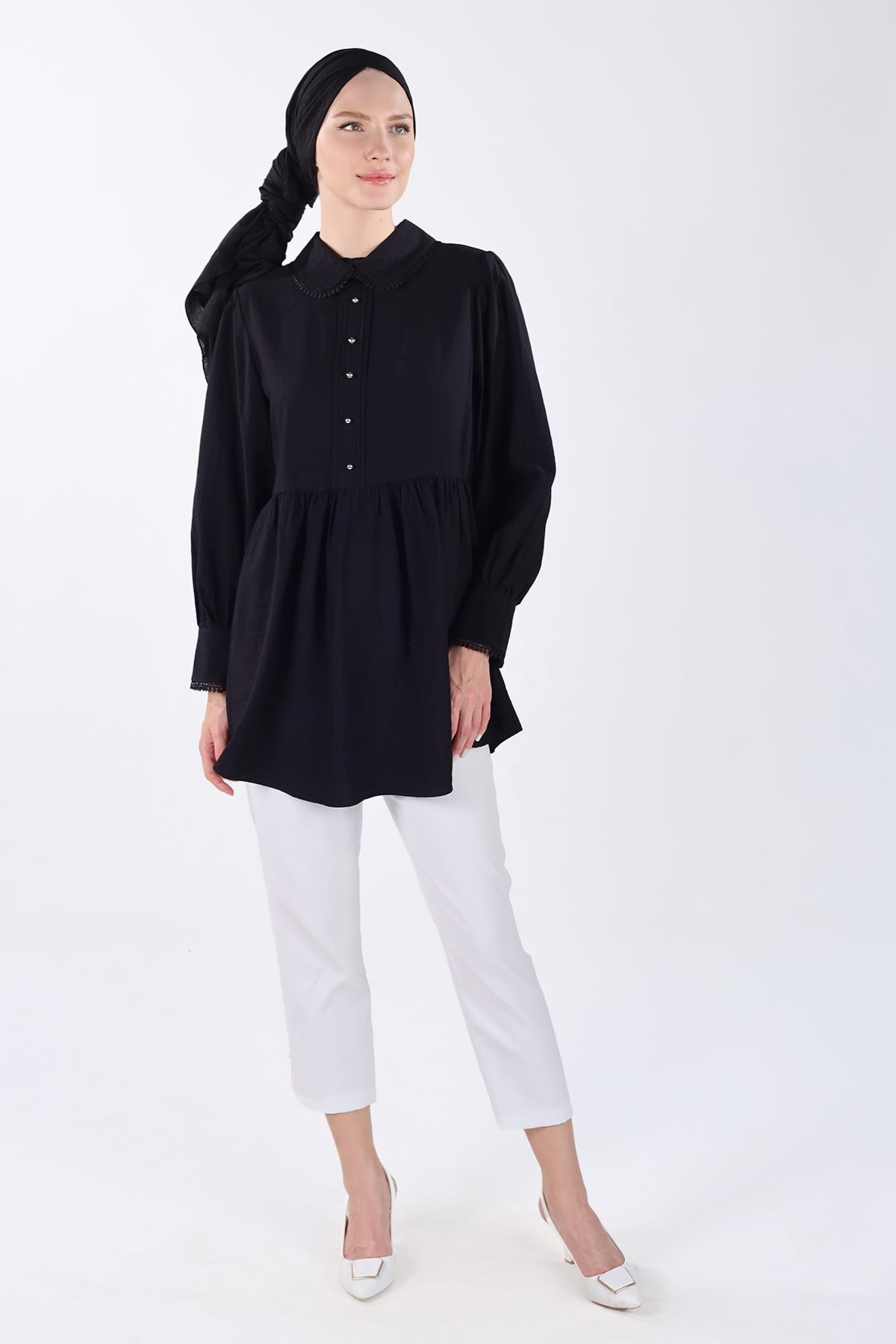 Siyah Bebe Yaka Tunik 4069A