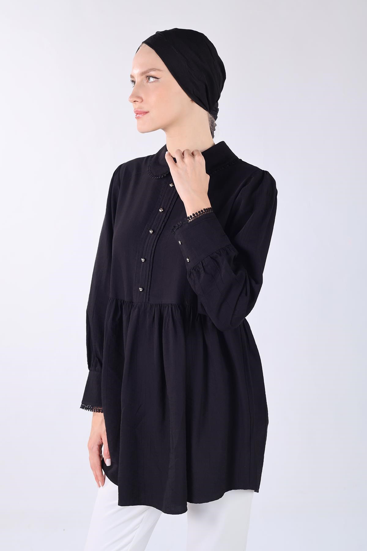 Siyah Bebe Yaka Tunik 4069A
