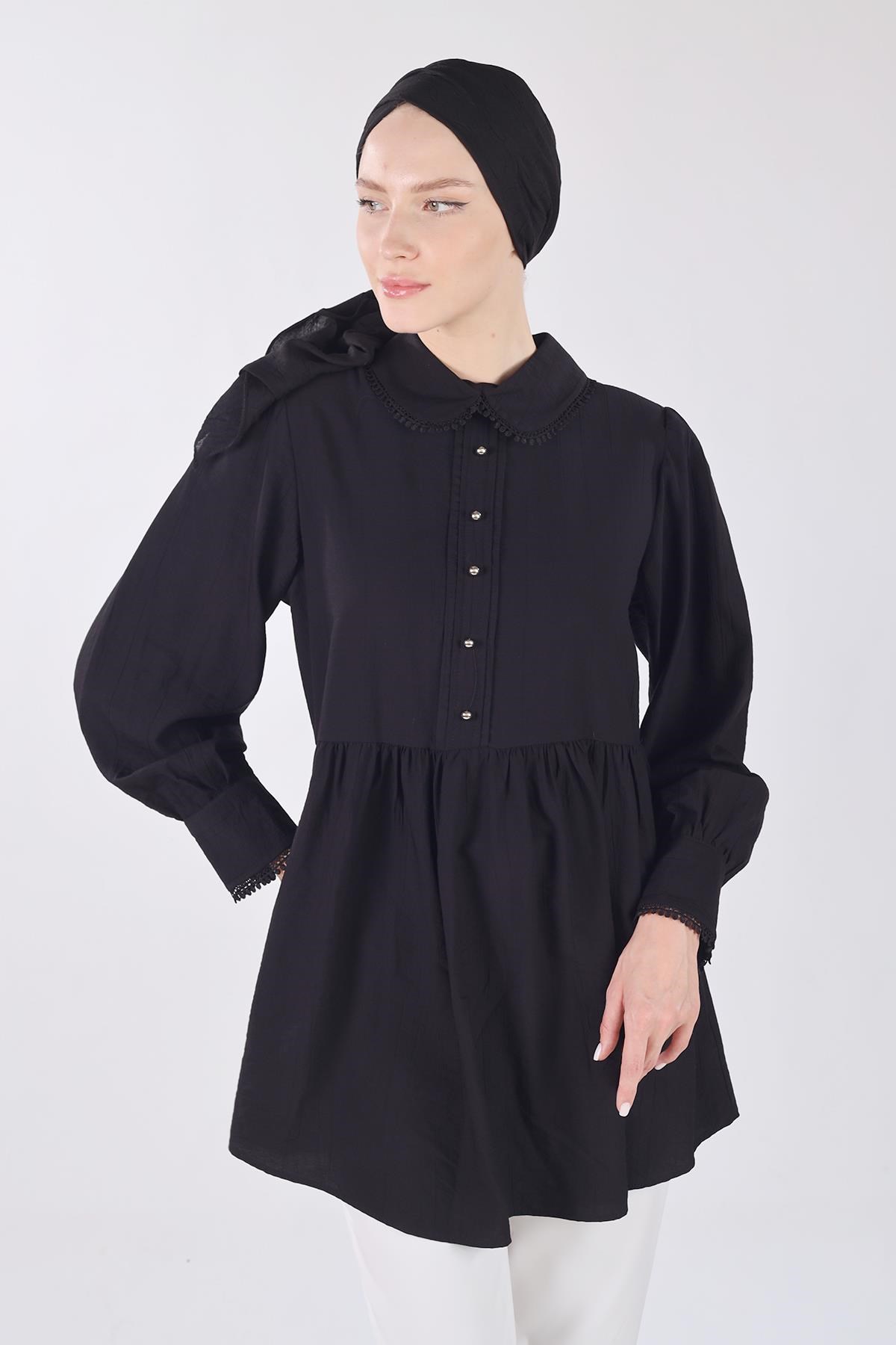 Siyah Bebe Yaka Tunik 4069A