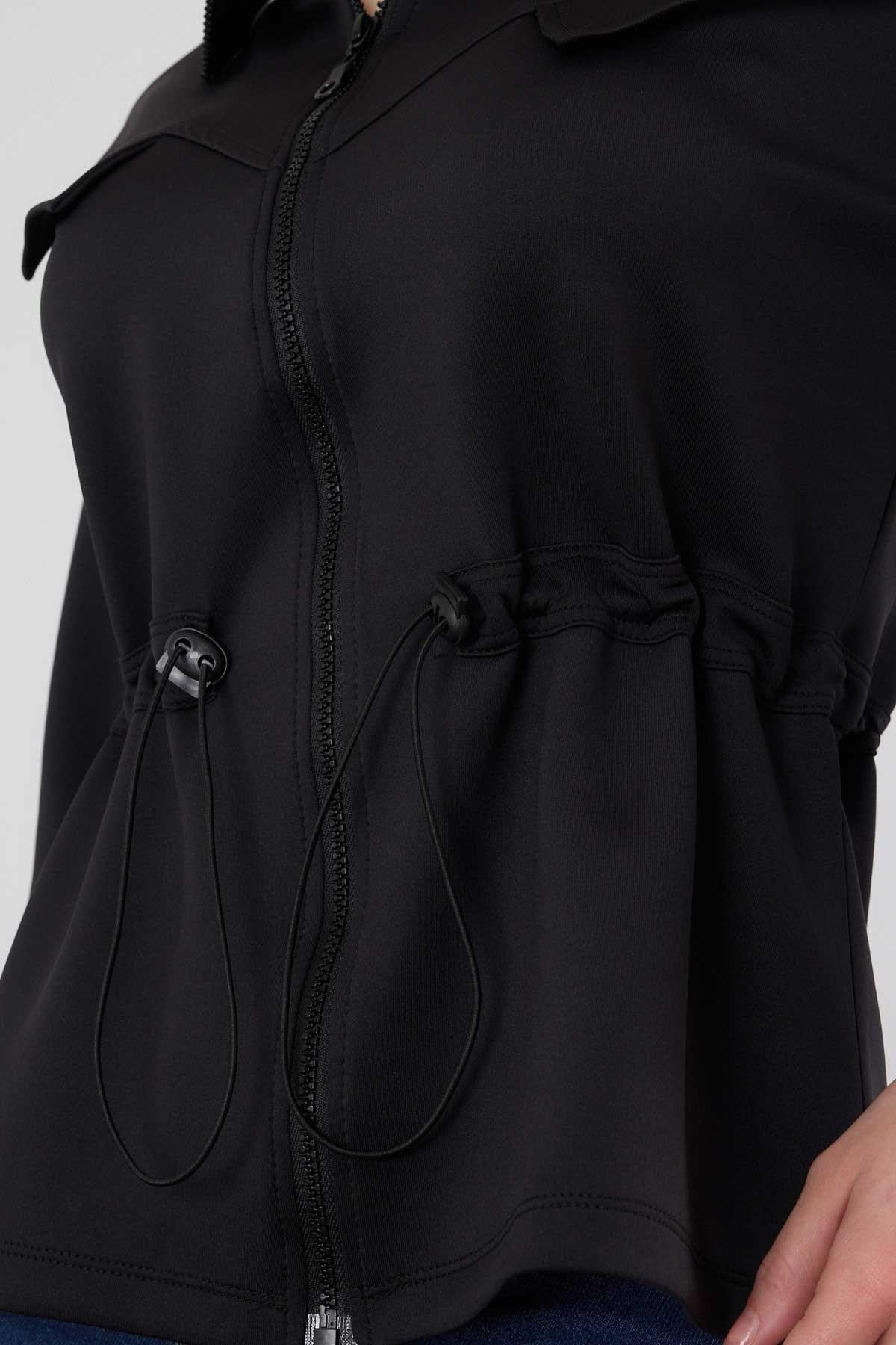 Siyah Bel Lastik Fermuarlı Sweat 9167M