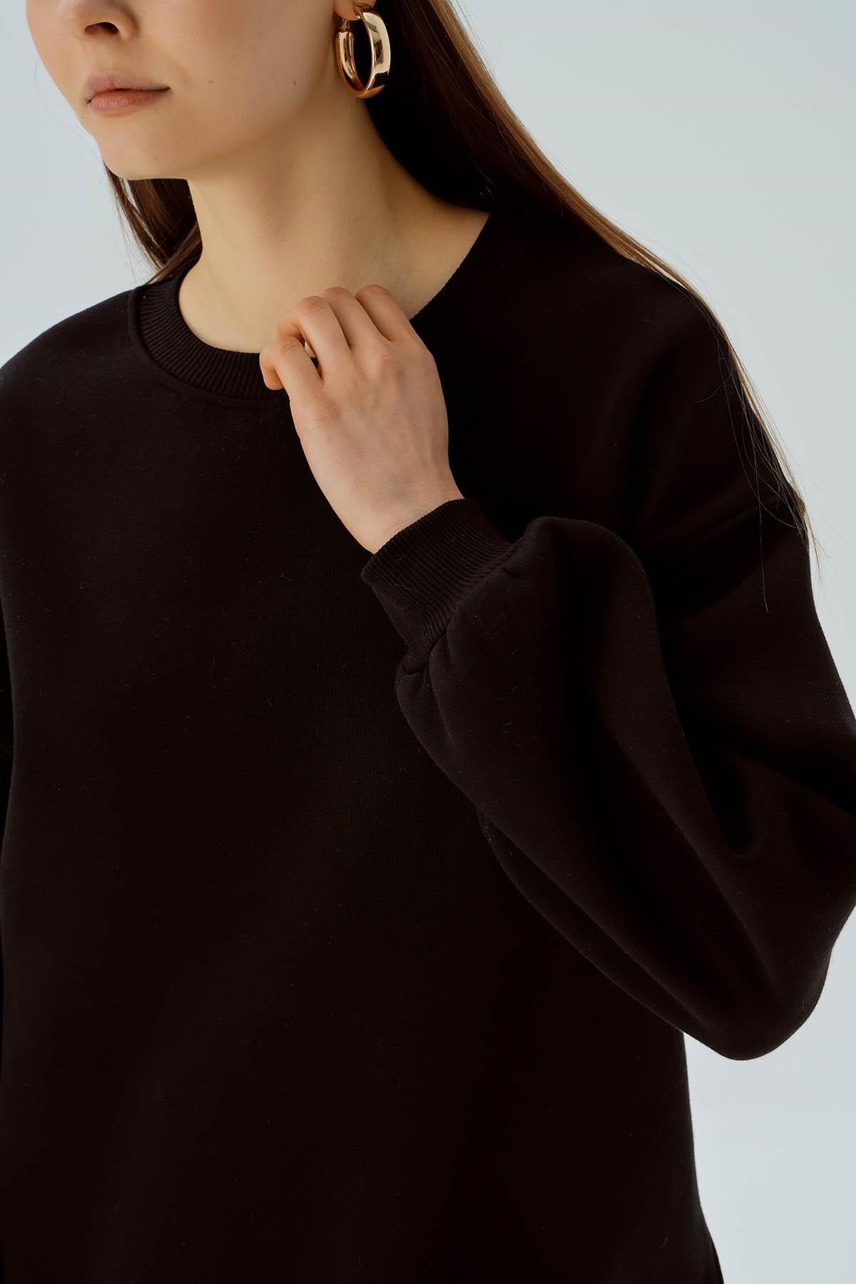 Siyah Bisiklet Yaka Oversize Sweat 3183