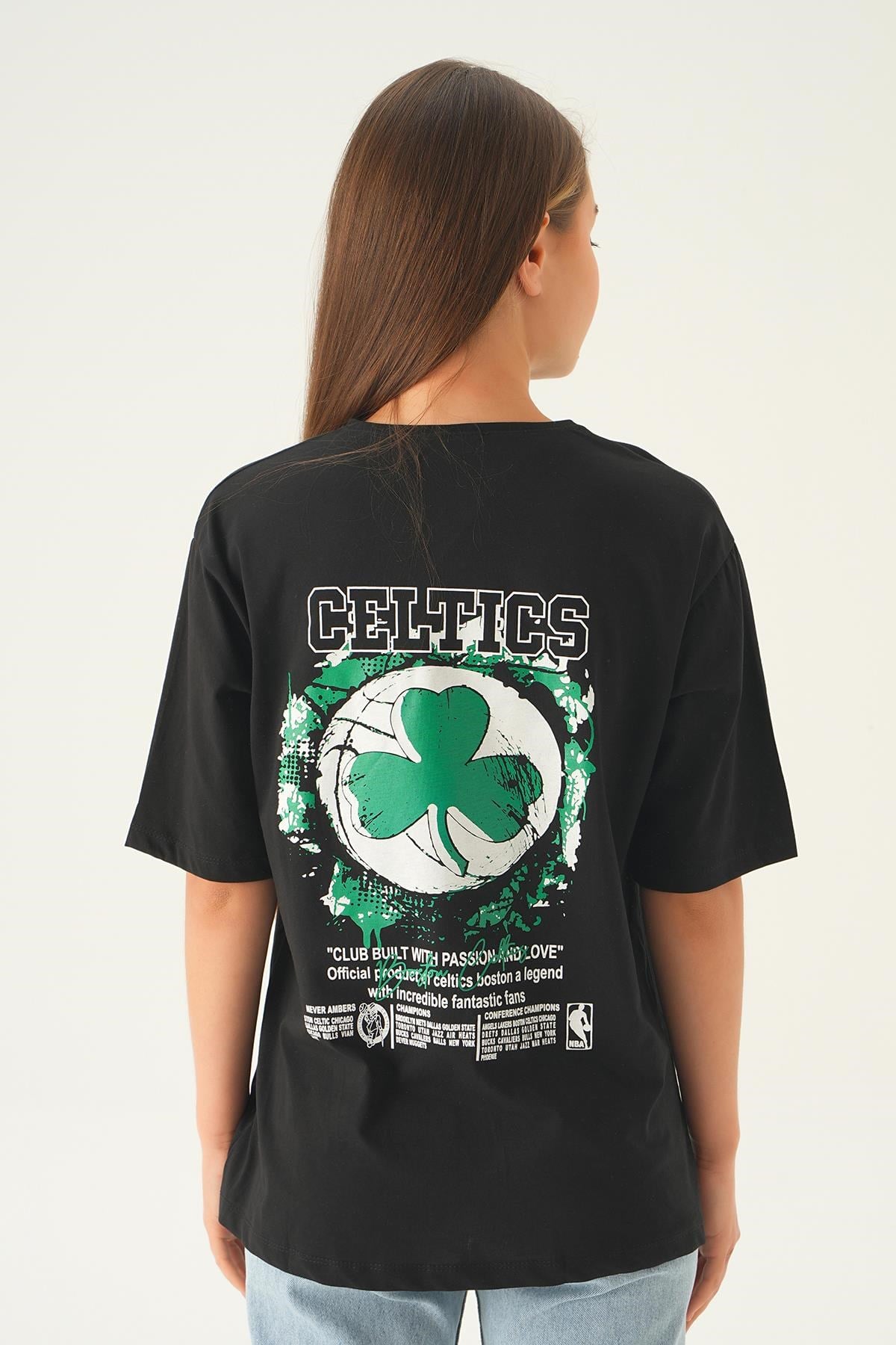 Siyah Celtıcs Baskı Oversize Tişört 1701