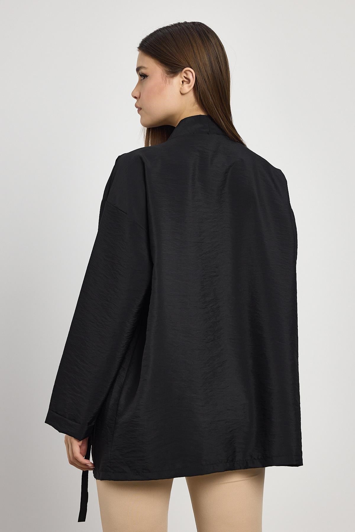 Siyah Cep Detay Kimono 4194A