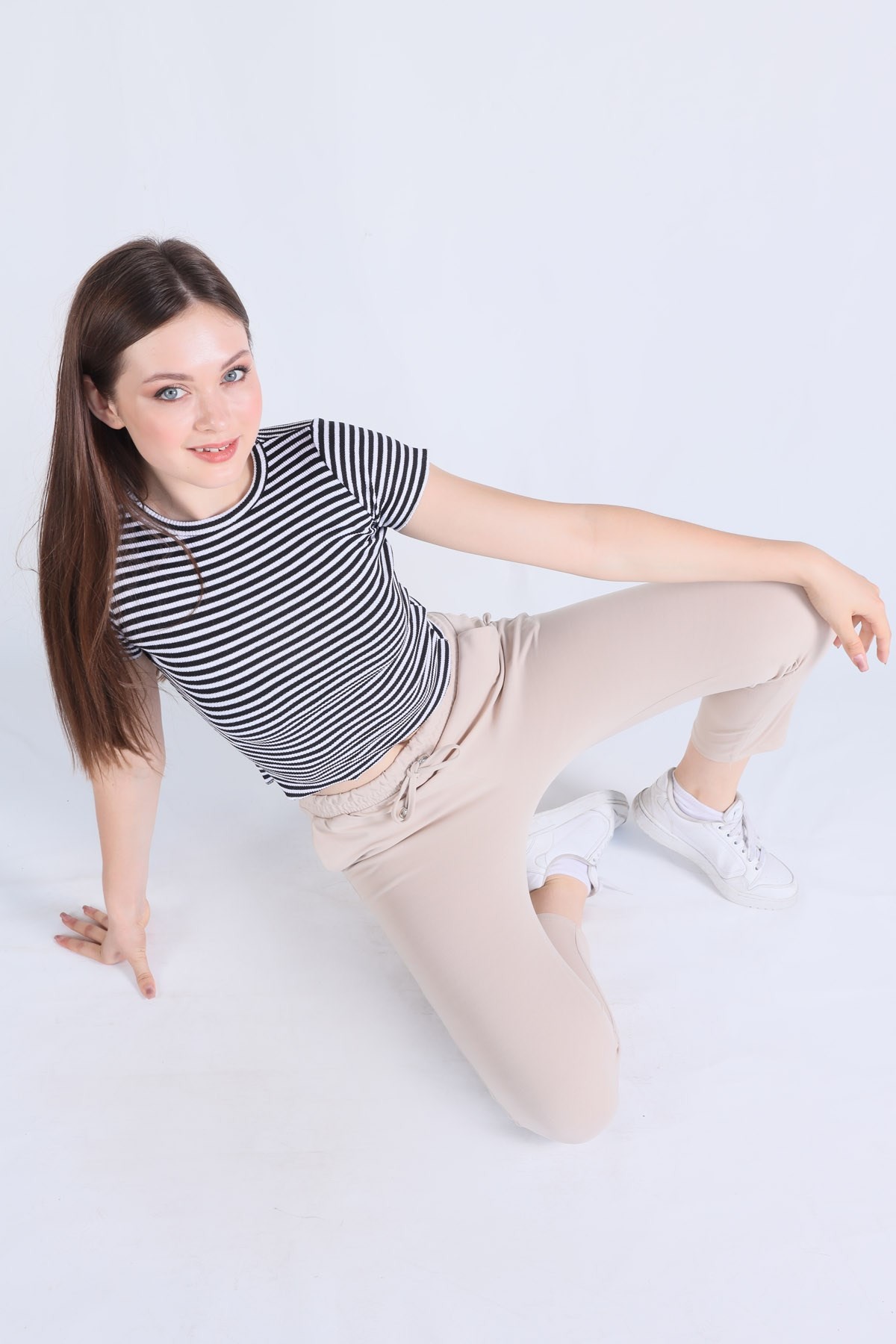 Siyah Çizgili Crop Bluz 5285