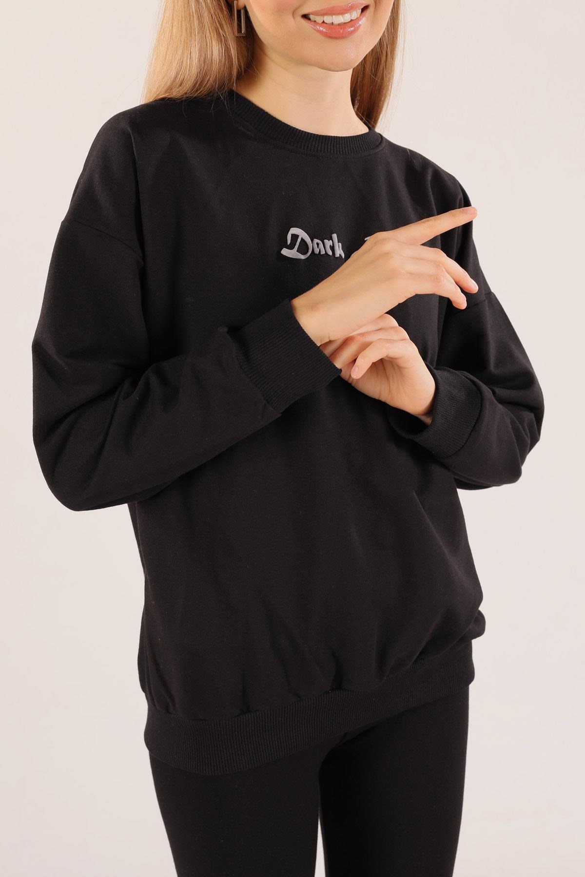 Siyah Dark Angel Baskılı Sweat 8633