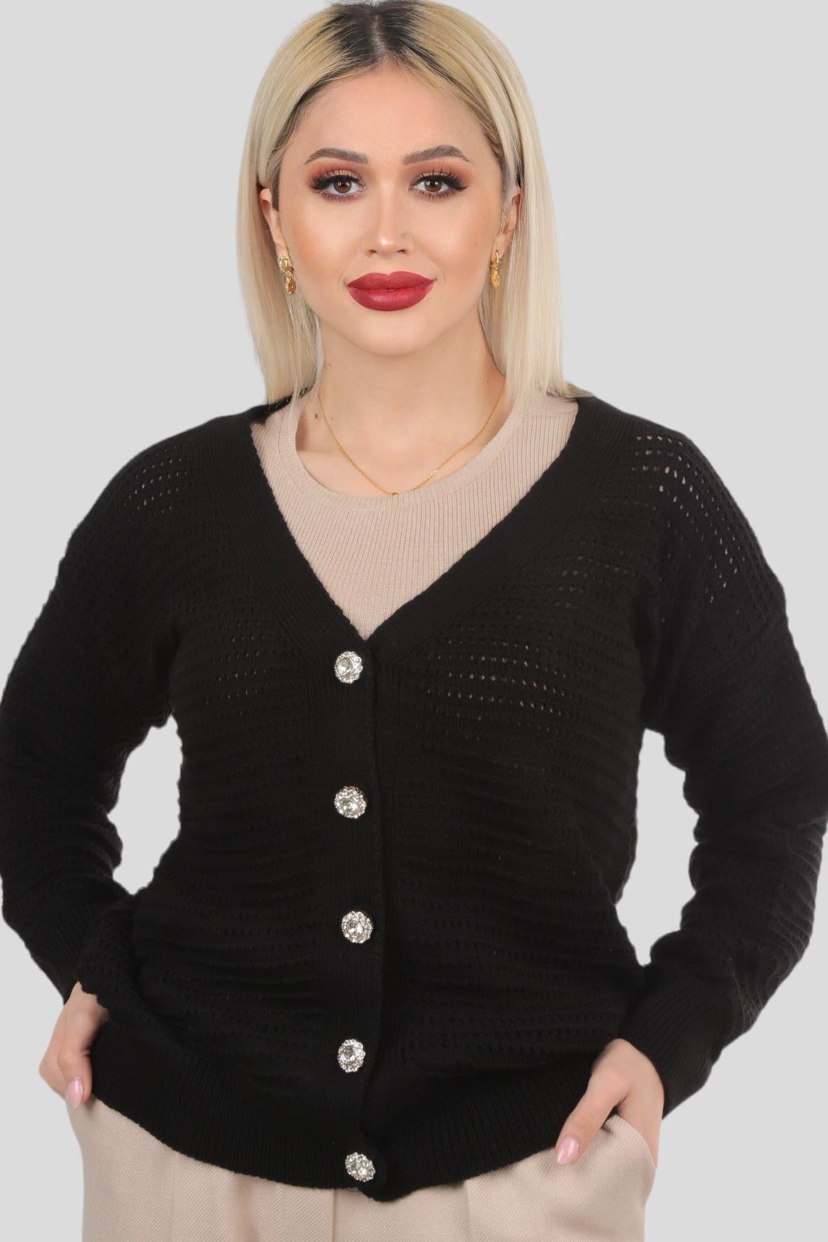 Siyah Düğmeli Retro Hırka 4355