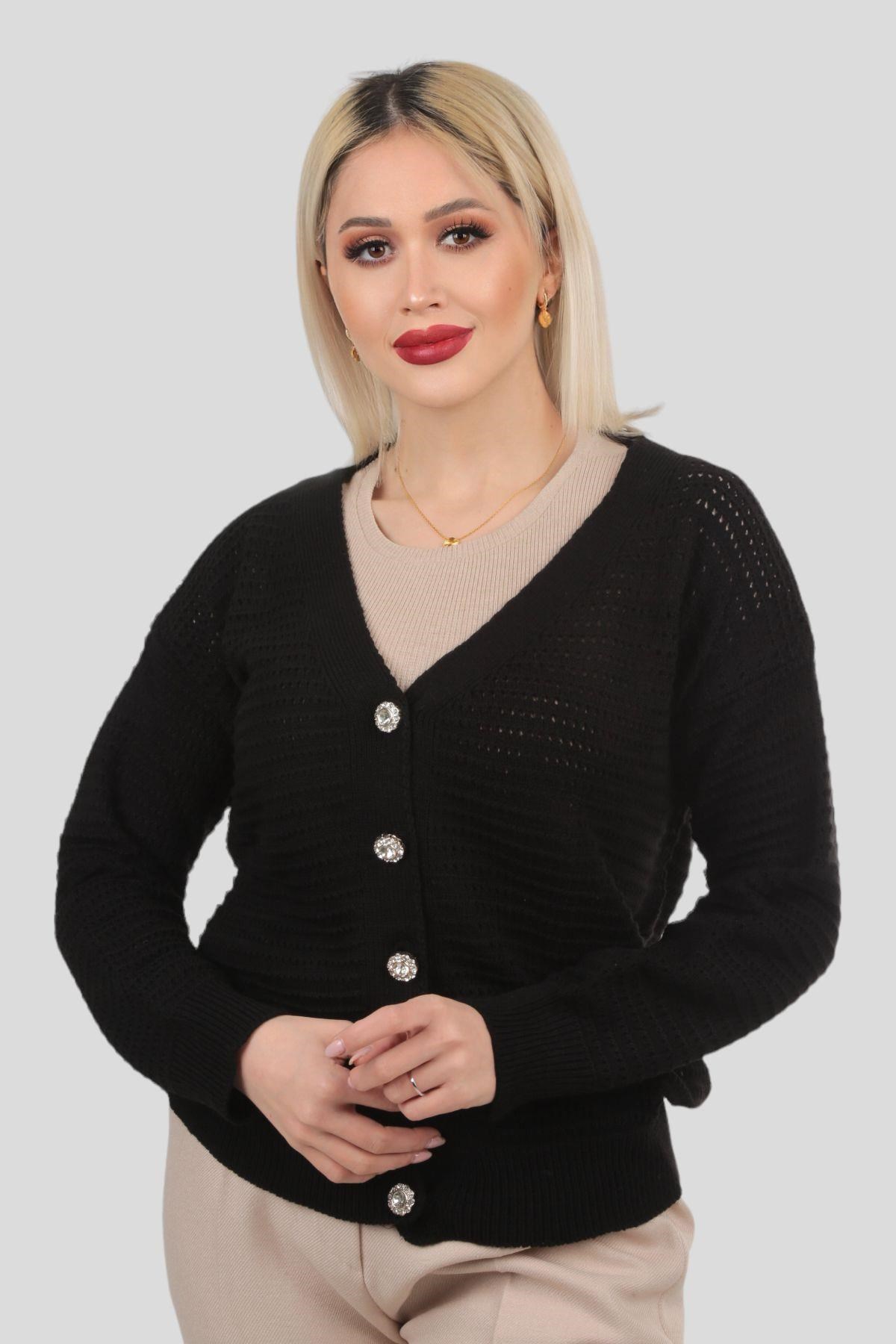 Siyah Düğmeli Retro Hırka 4355