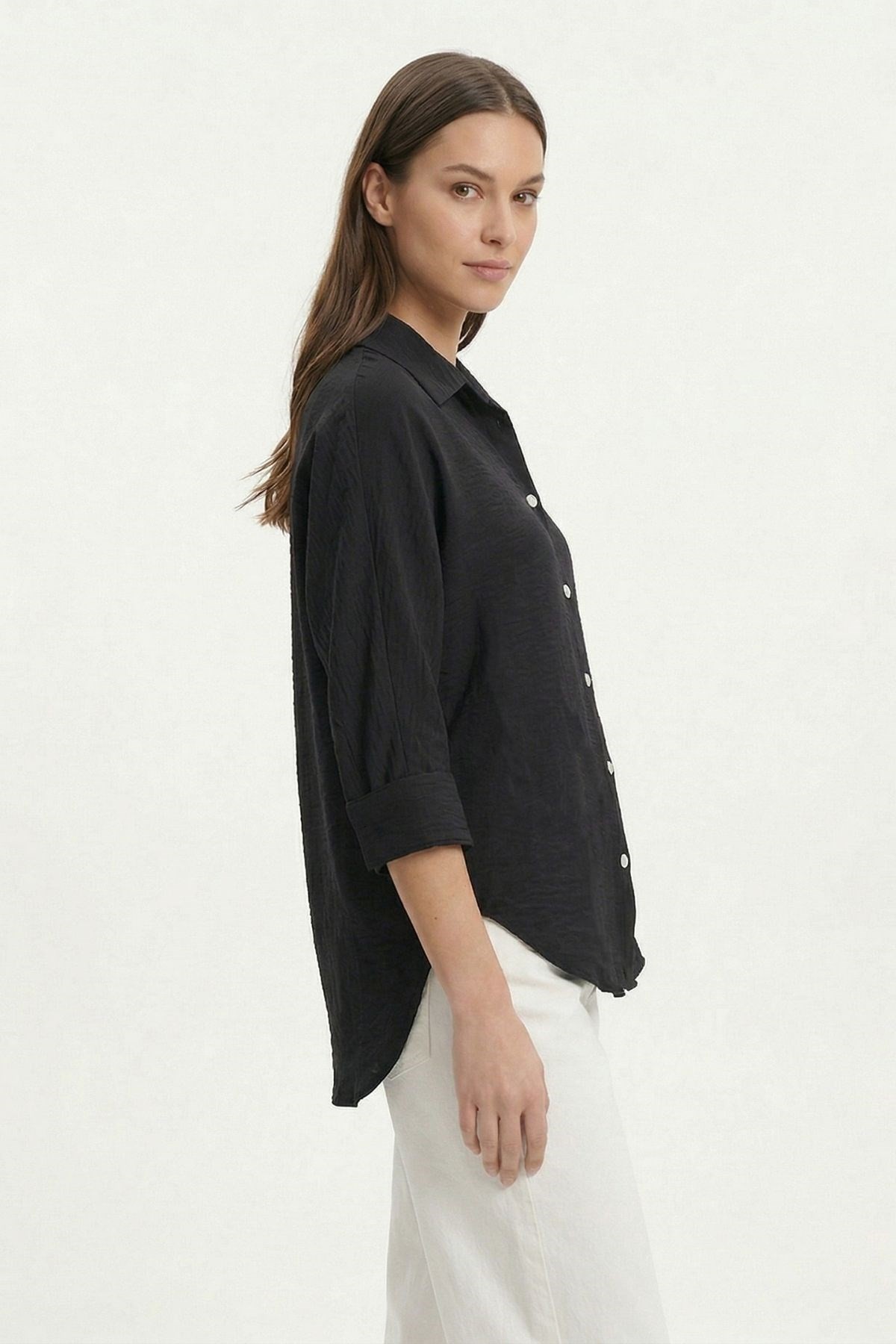 Siyah Fakir Kol Oversize Gömlek 4143