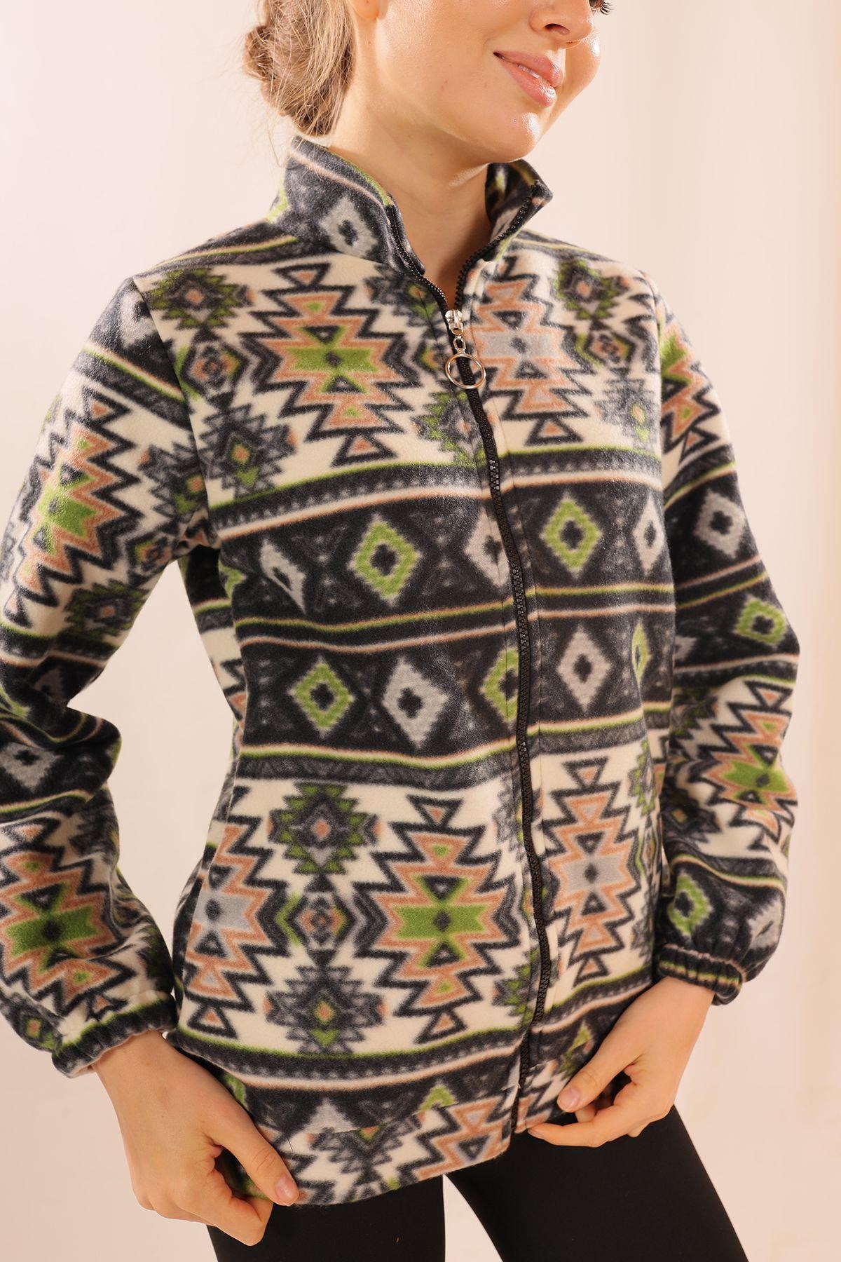Siyah Fermuarlı Desenli Sweat 7321A