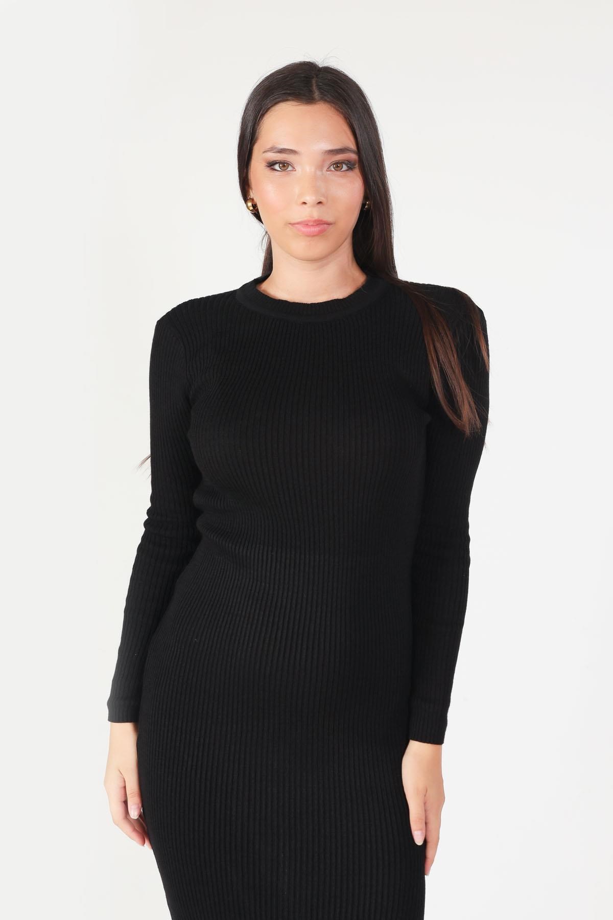 Siyah Fitilli Triko Elbise 2631