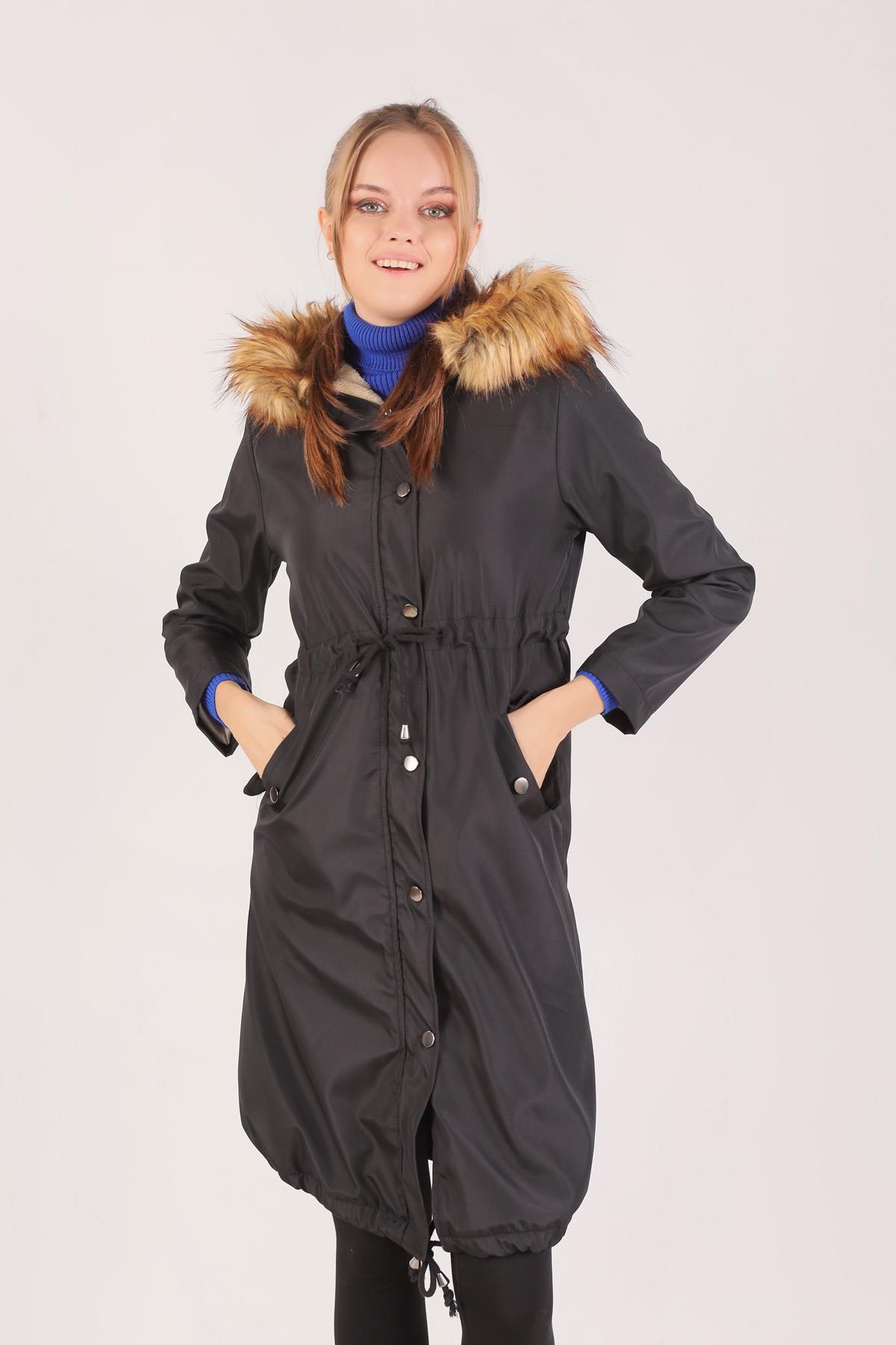 Siyah İçi Kürklü Mont 30075