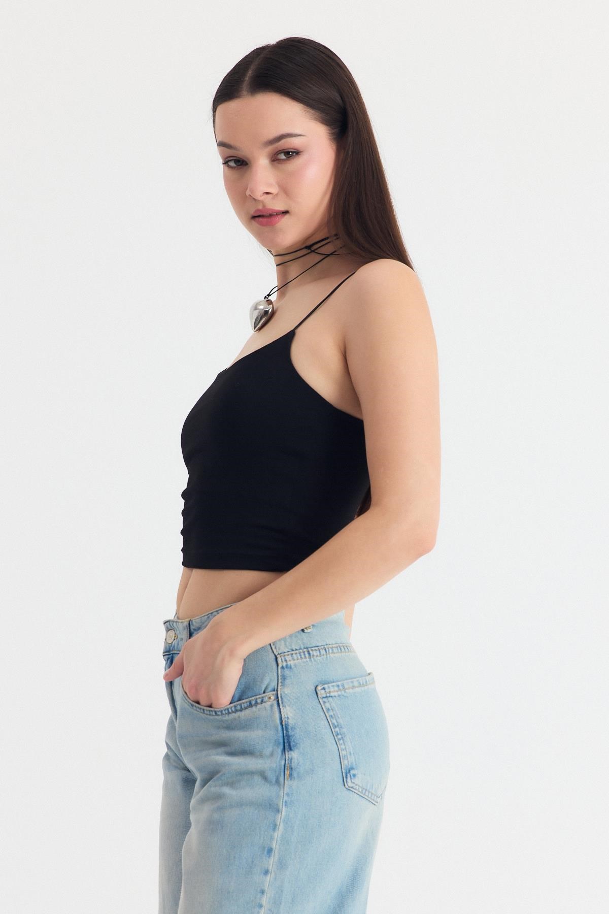 Siyah İnce Askılı Fitted Basic Atalet 947