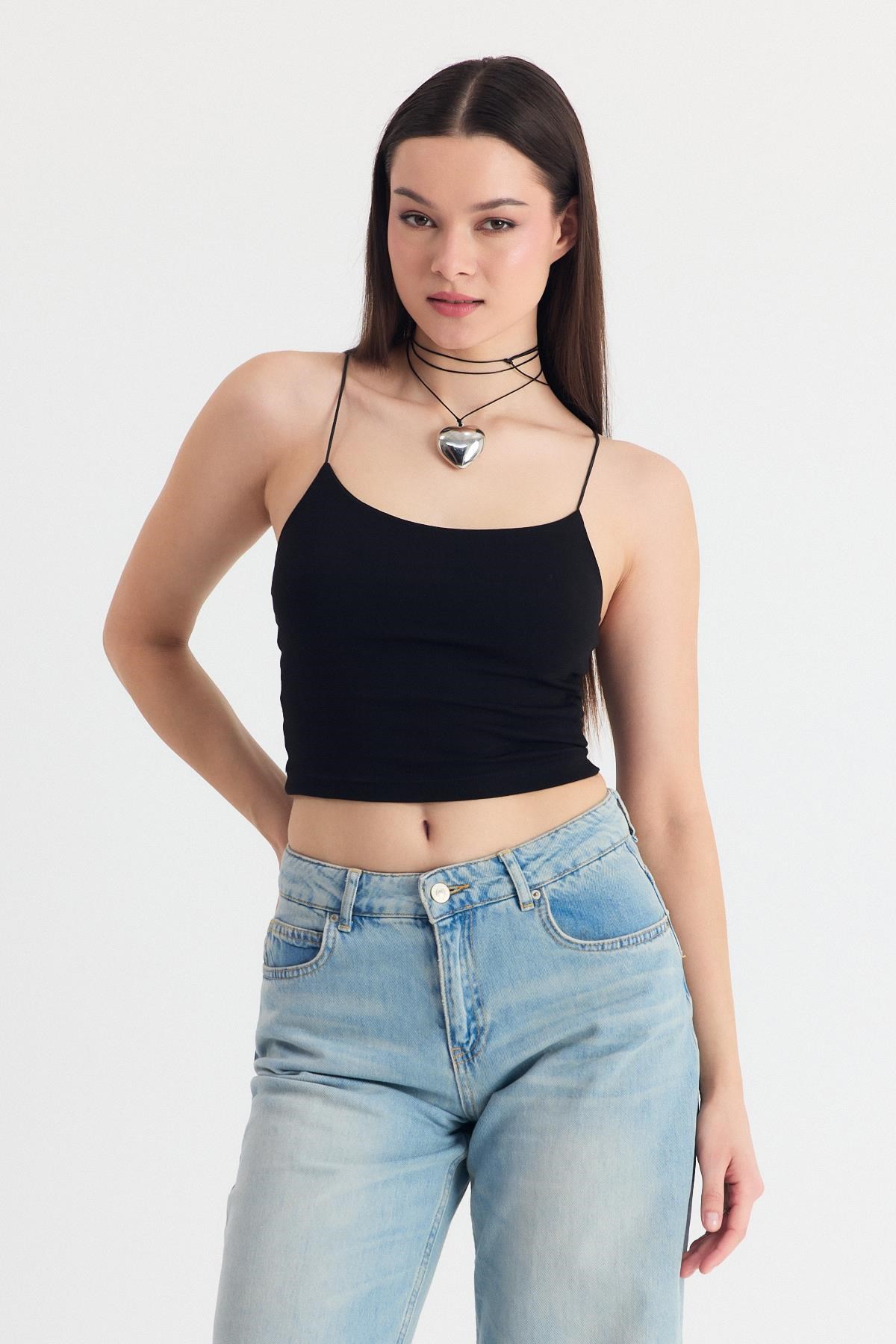 Siyah İnce Askılı Fitted Basic Atalet 947