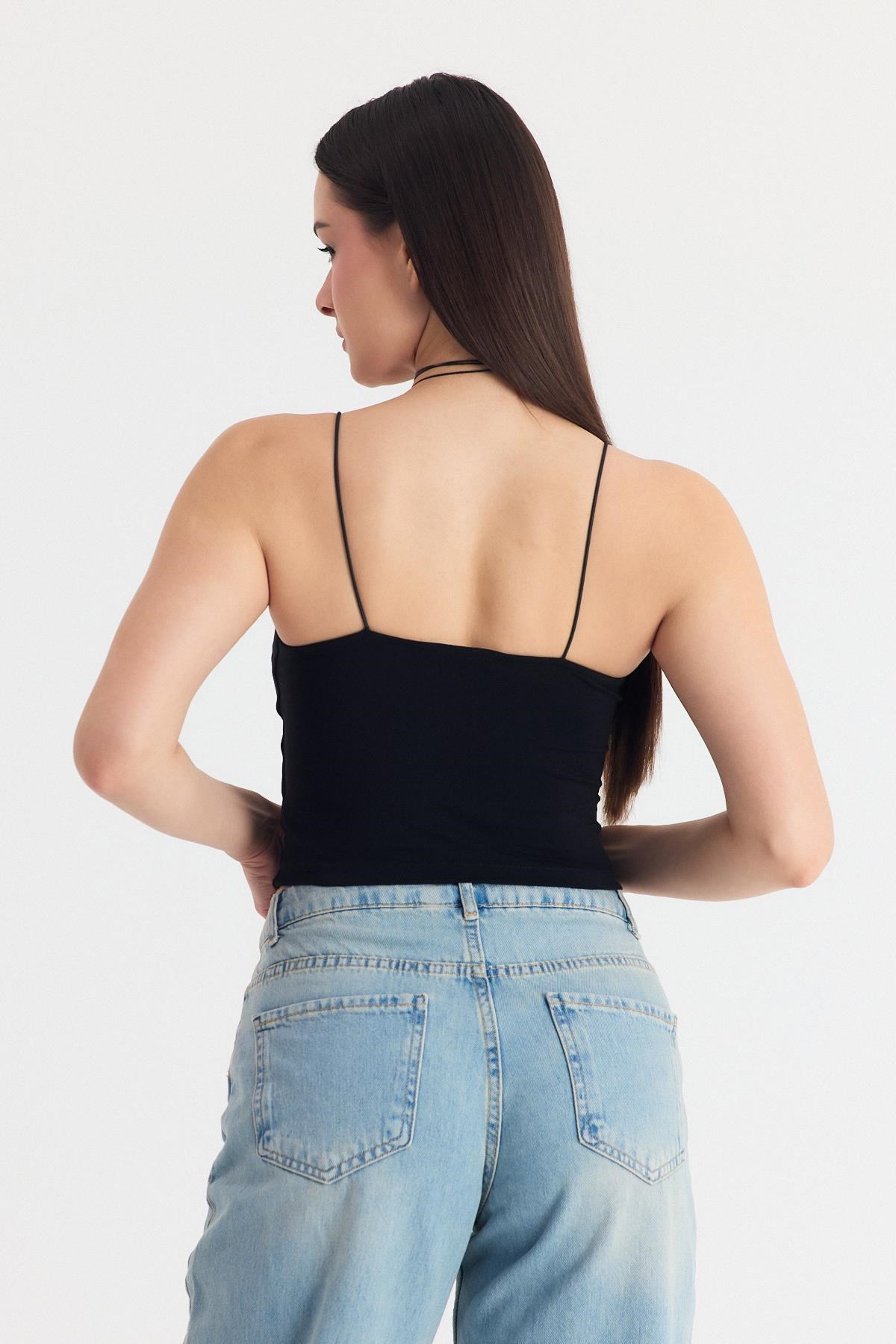 Siyah İnce Askılı Fitted Basic Atalet 947