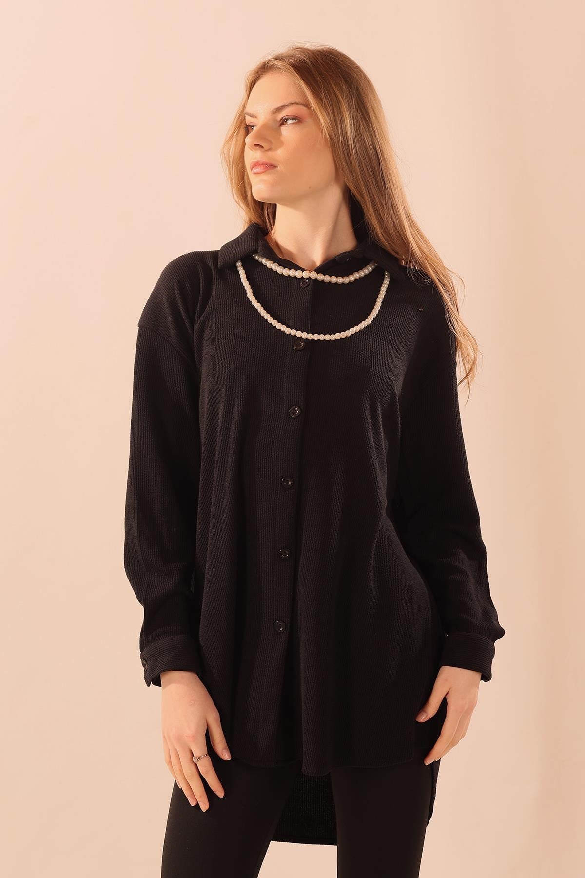 Siyah İnci Kolyeli Tunik 5462