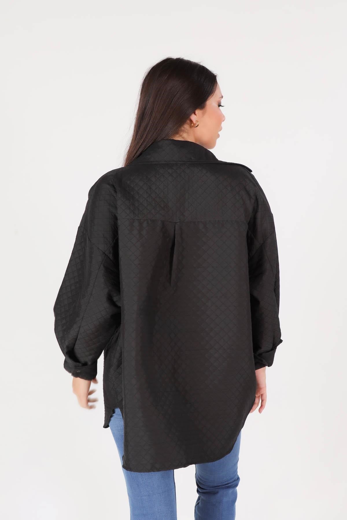 Siyah Kapitone Oversize Ceket 1017