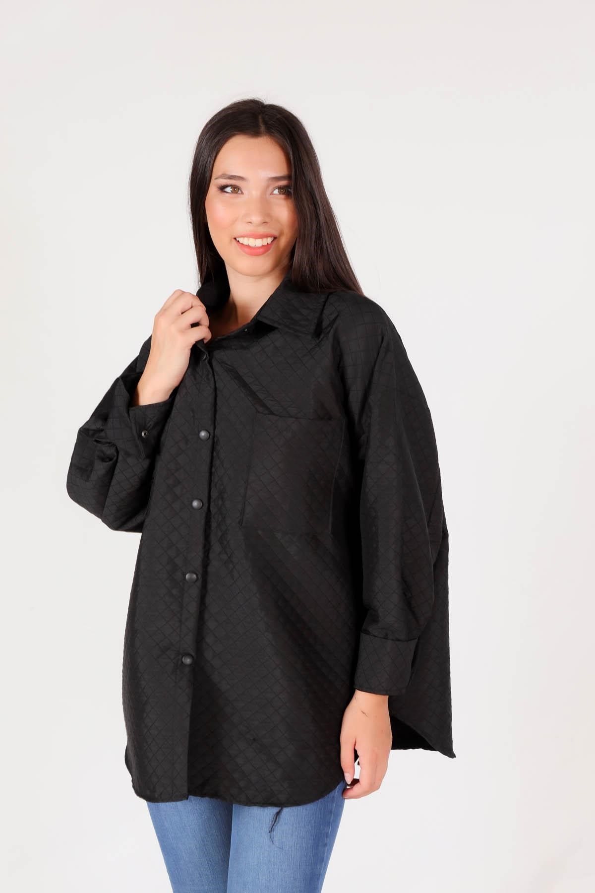 Siyah Kapitone Oversize Ceket 1017