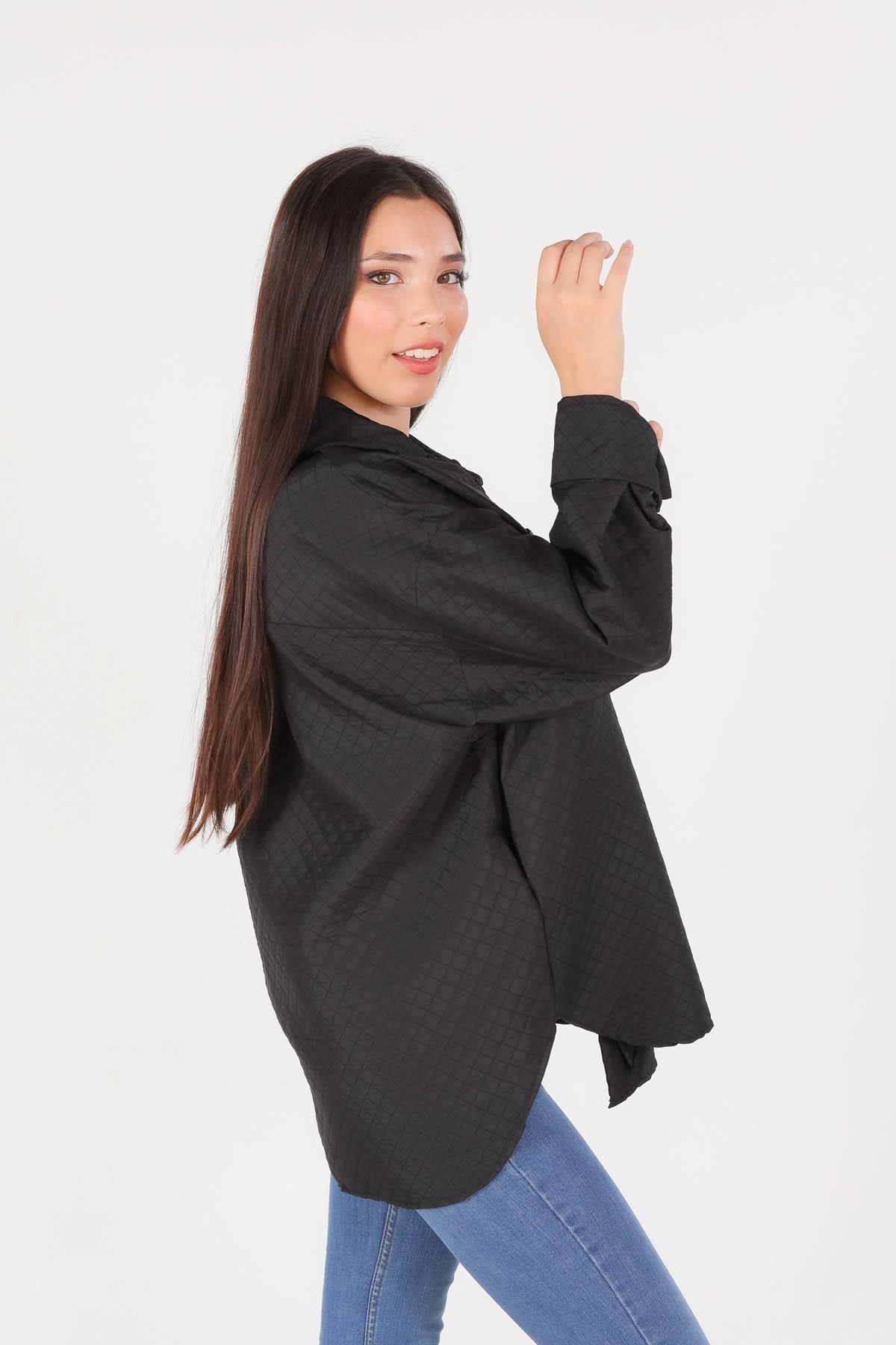 Siyah Kapitone Oversize Ceket 1017