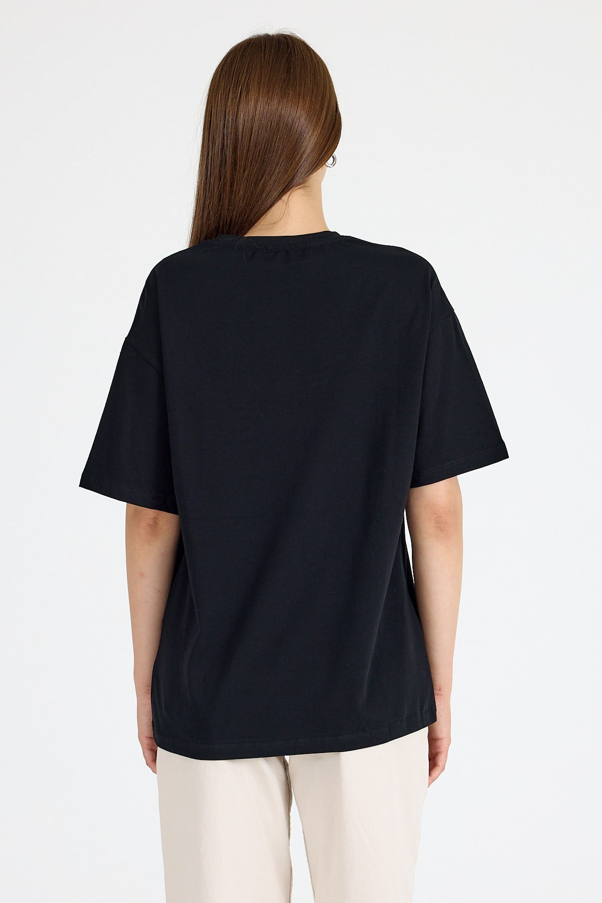 Siyah Kaplan Baskılı Oversize Tişört 6887