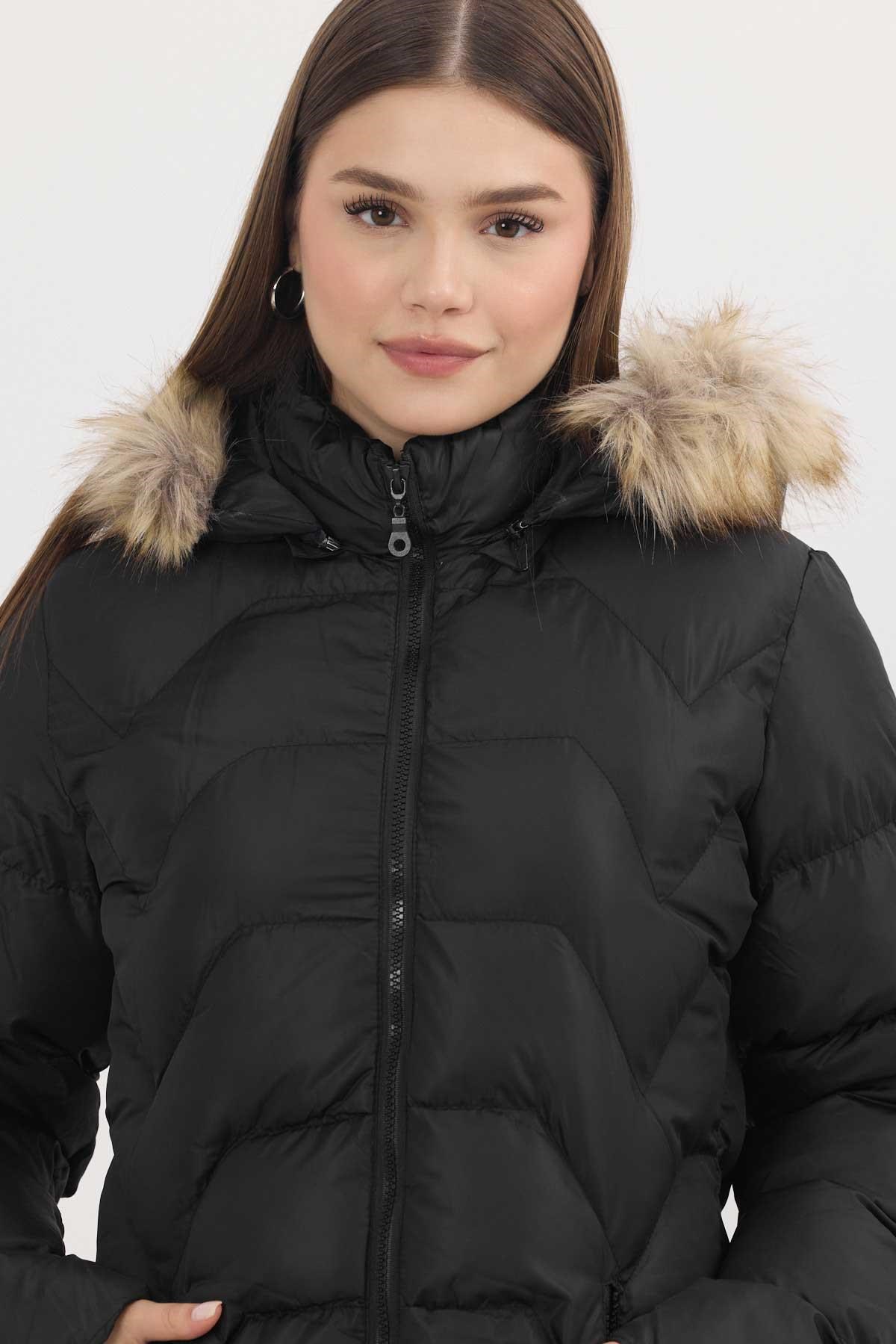 Siyah Kapüşonu Kürklü Mont 7030
