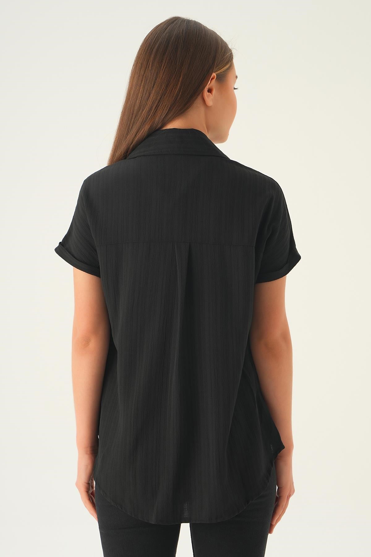 Siyah Kısa Kol Oversize Gömlek 4163A