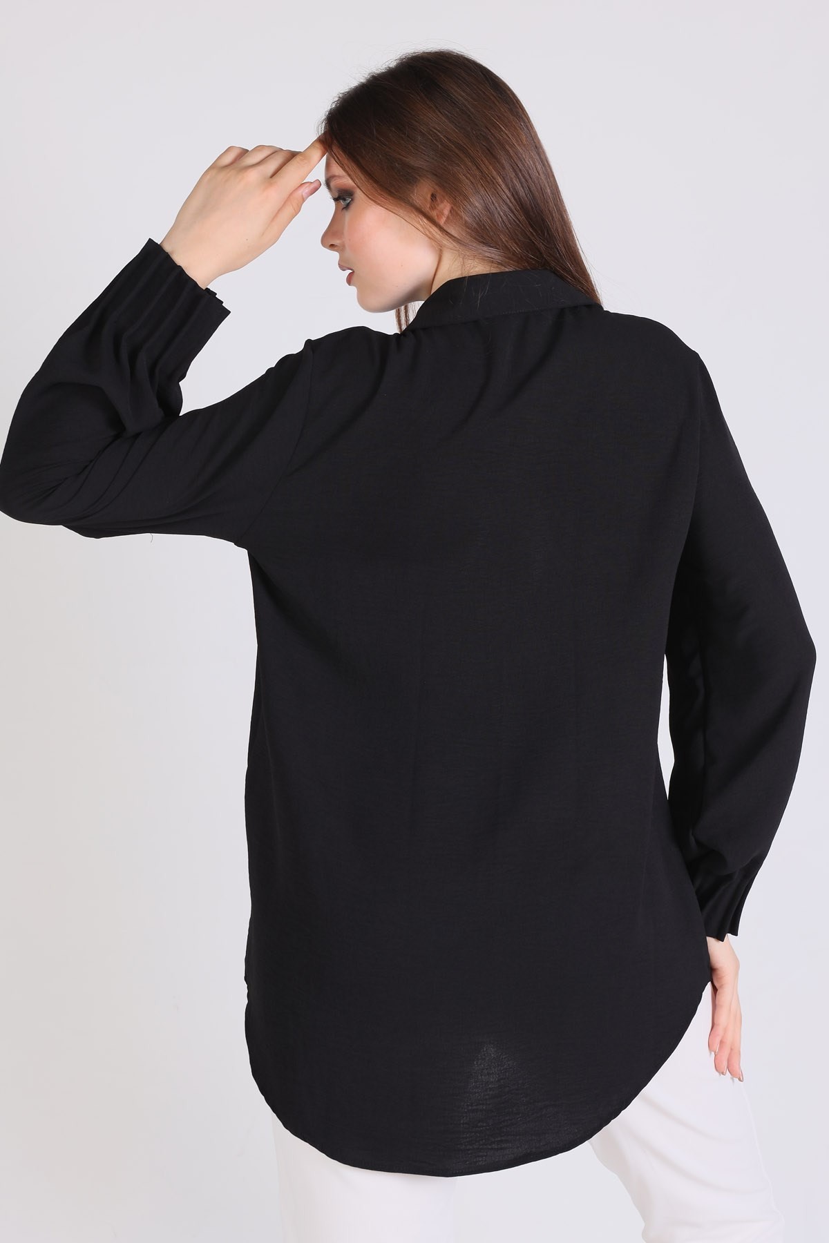 Siyah Kol Drape Detay Gömlek 6454A