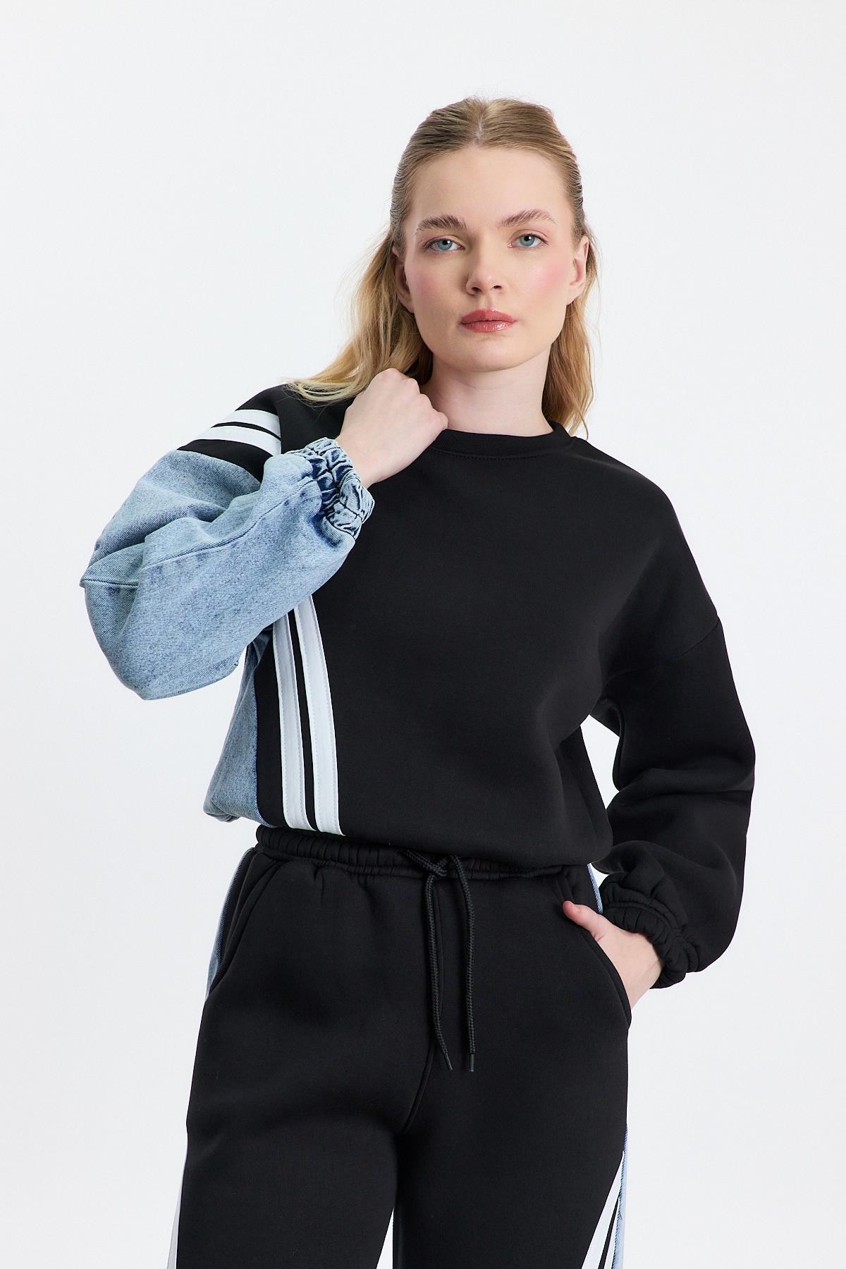 Siyah Kot Detay Sweat 5000