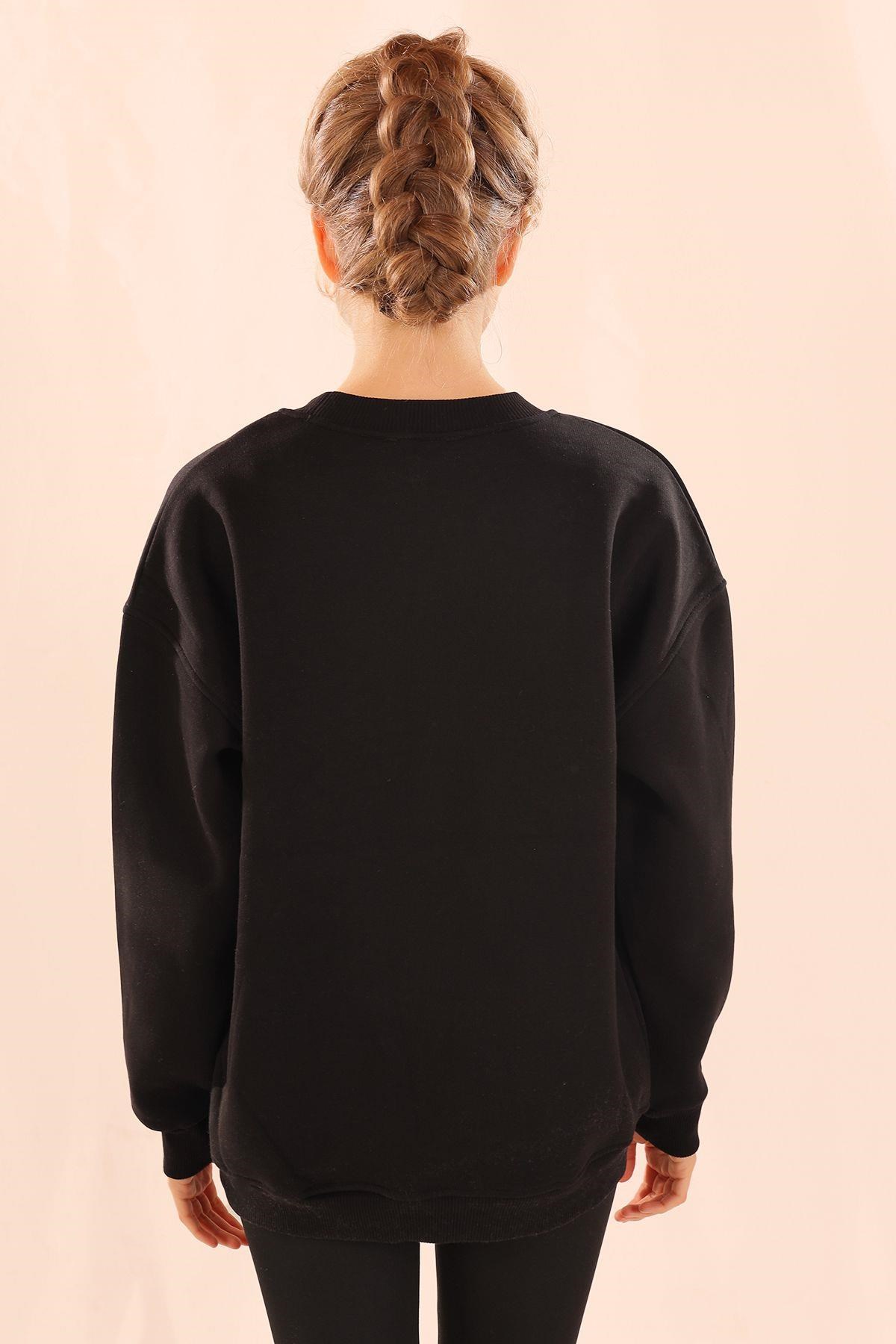 Siyah Leopar Detay Sweat 3569