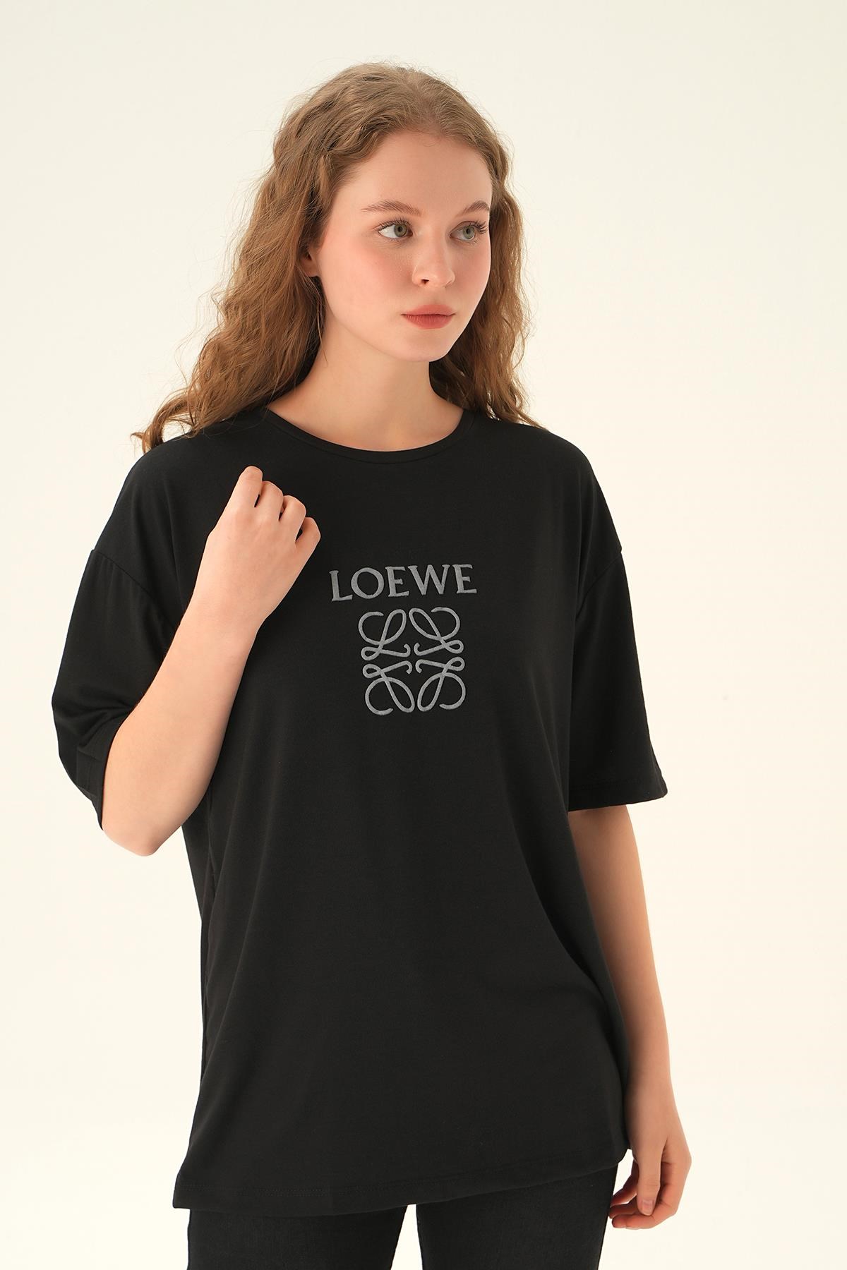 Siyah Loewe Baskı Tişört 21552