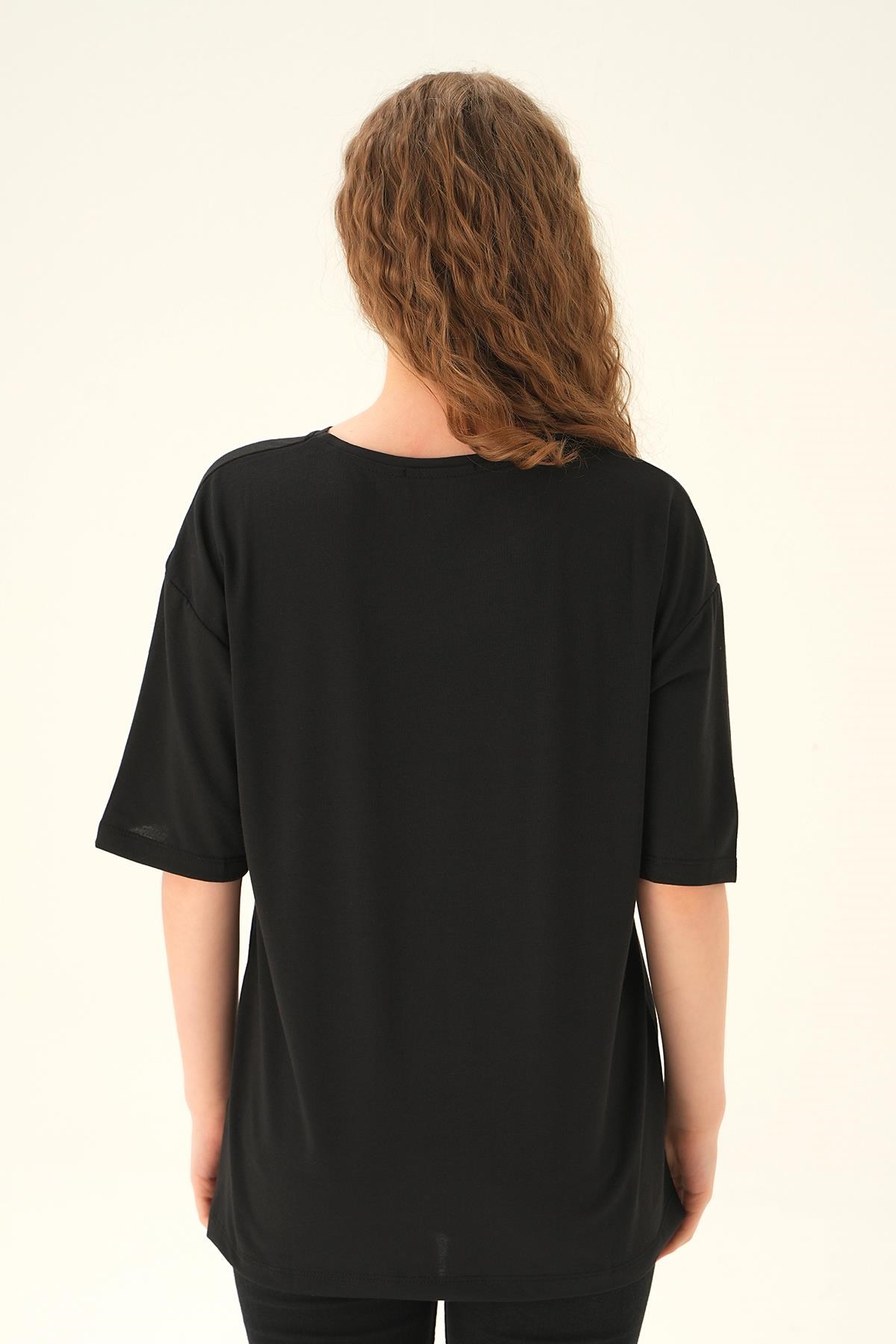 Siyah Loewe Baskı Tişört 21552