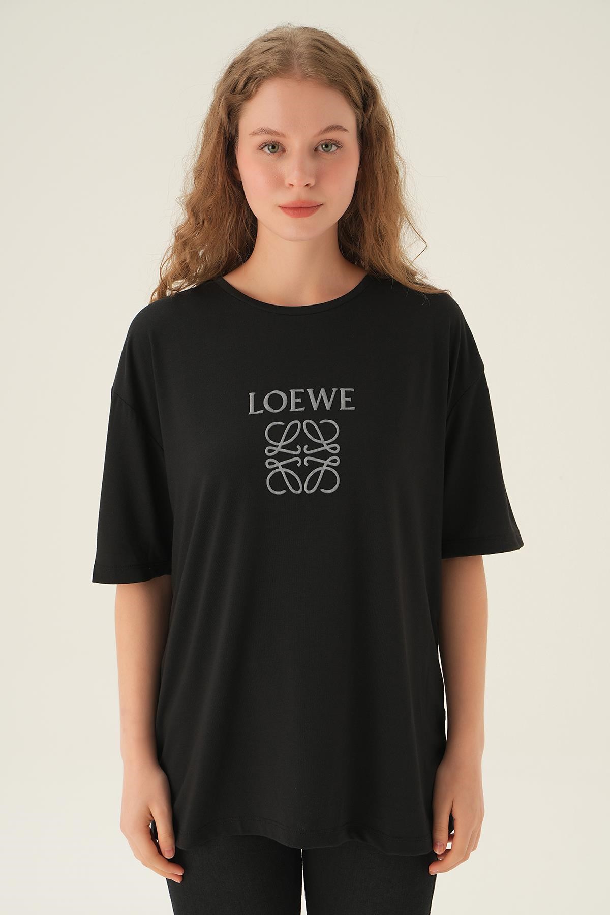 Siyah Loewe Baskı Tişört 21552